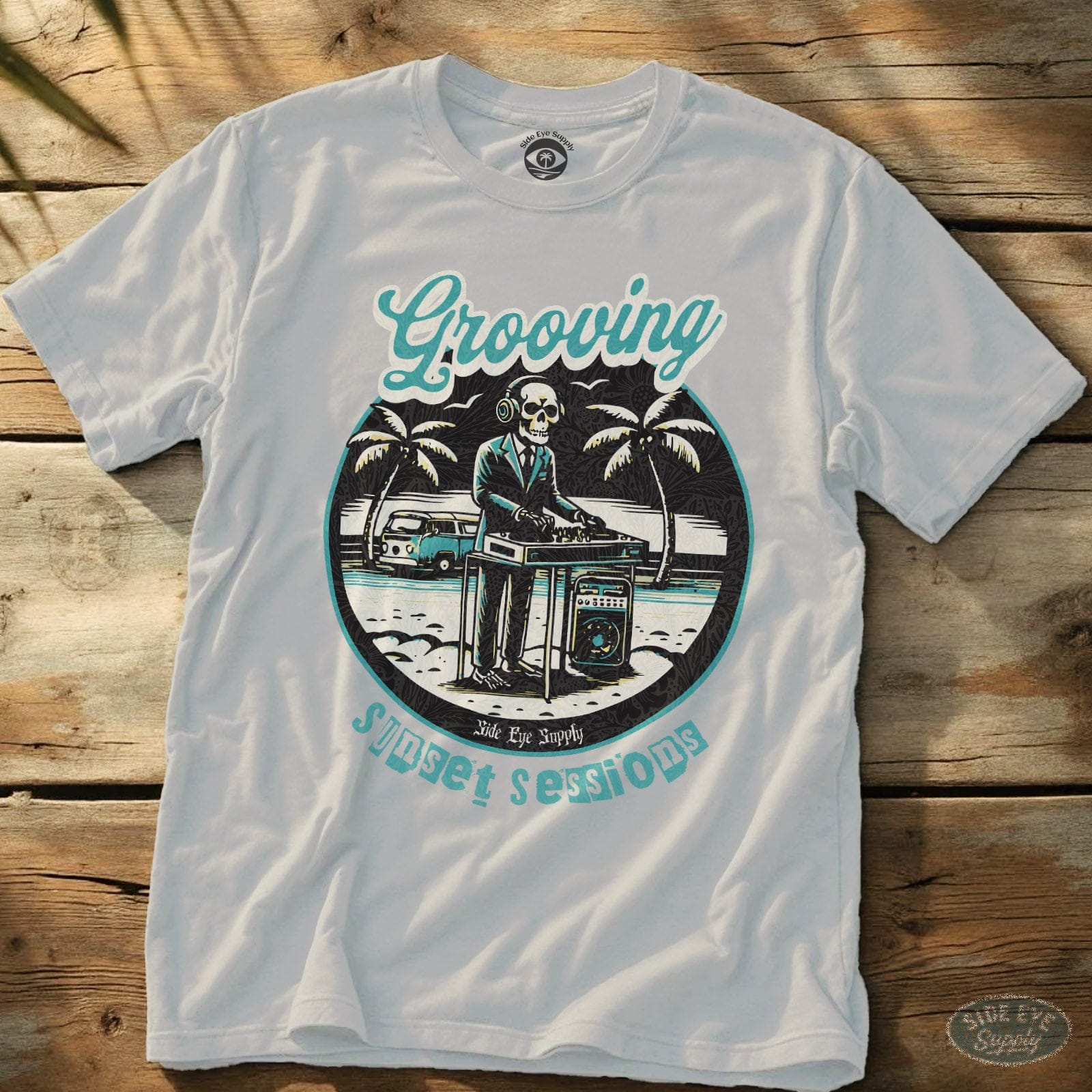 Grooving - Tide Foam Teal Tee White / S - by Side Eye Supply - Surf Beach Life Apparel