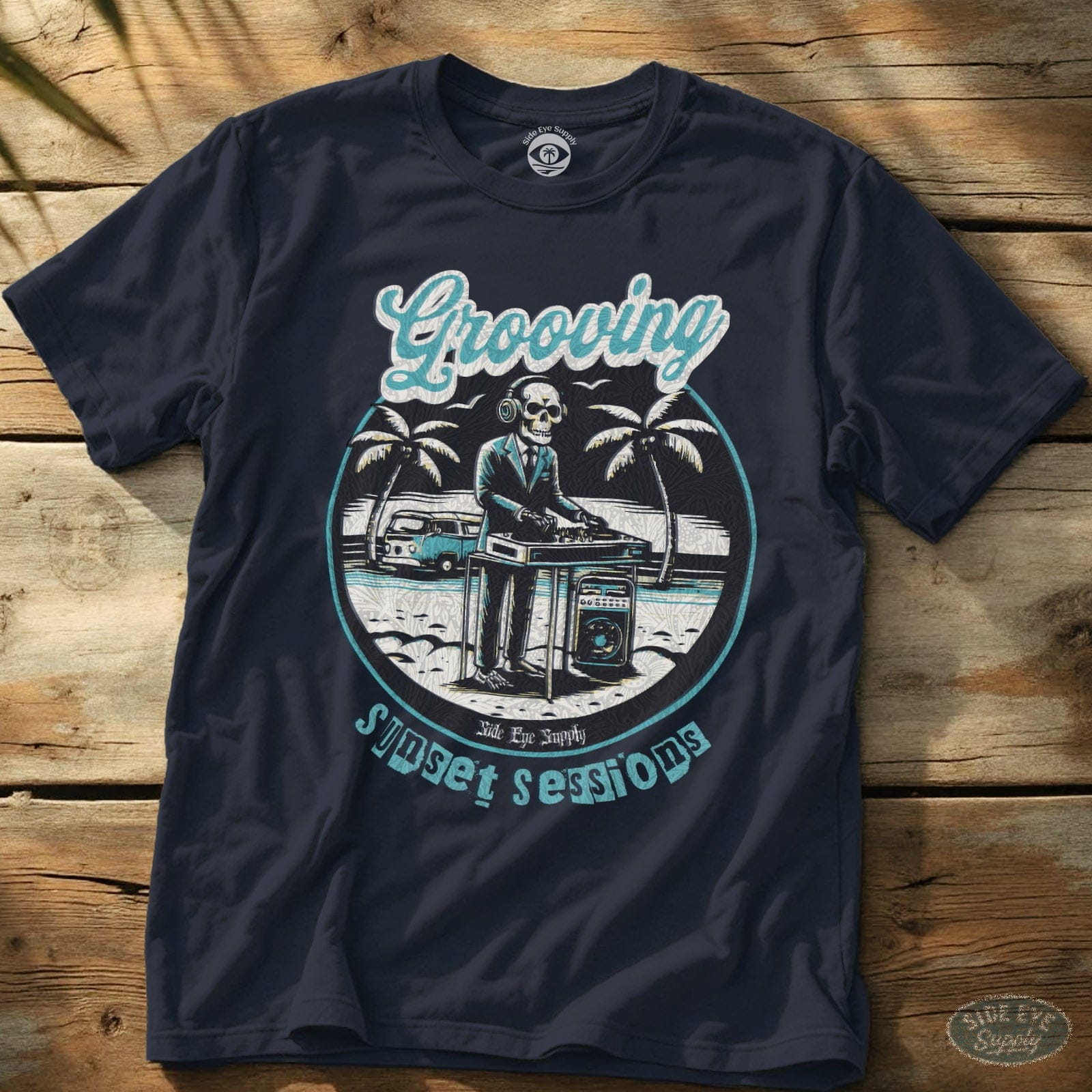 Grooving - Tide Foam Teal Tee Navy / S - by Side Eye Supply - Surf Beach Life Apparel