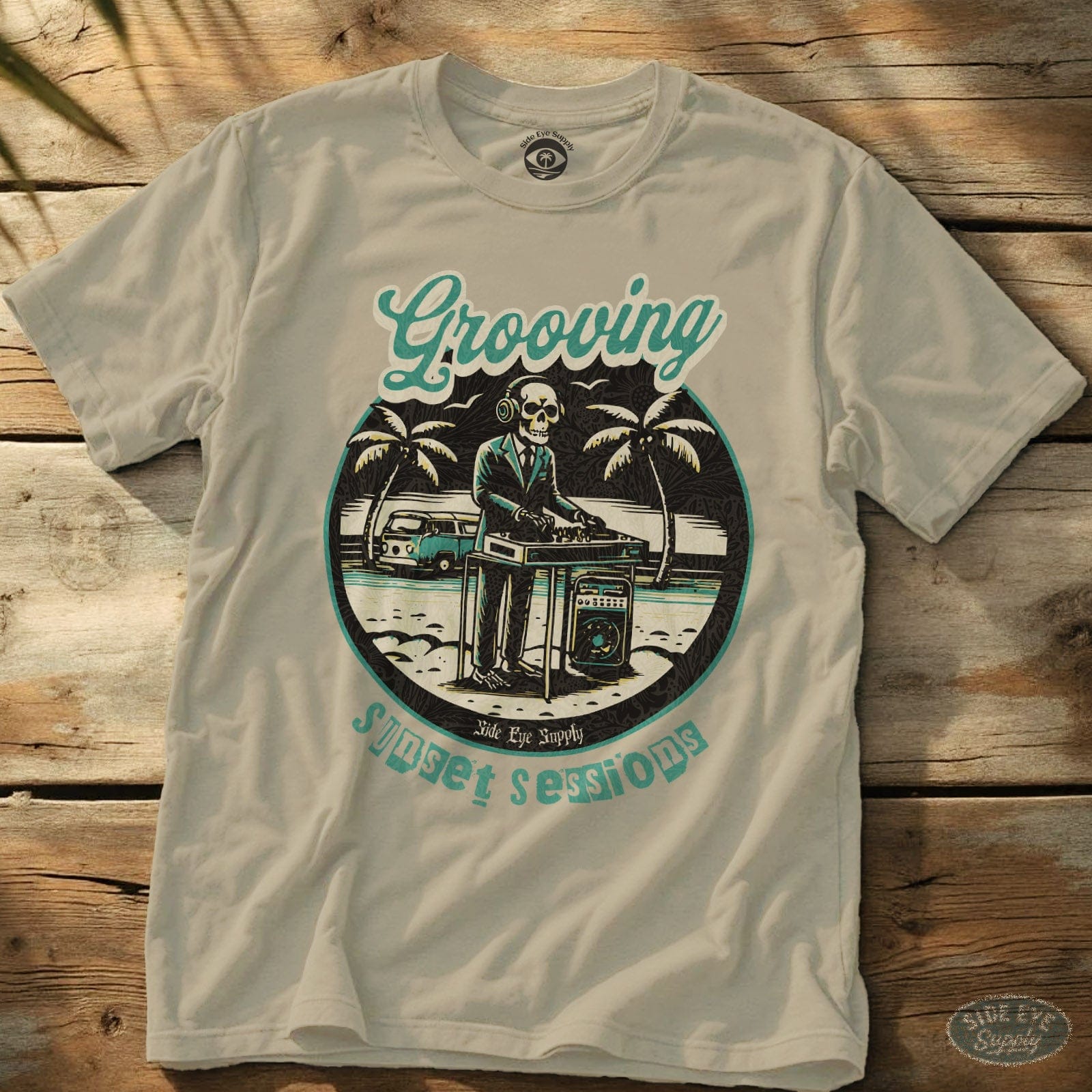 Grooving - Tide Foam Teal Tee Natural / S - by Side Eye Supply - Surf Beach Life Apparel