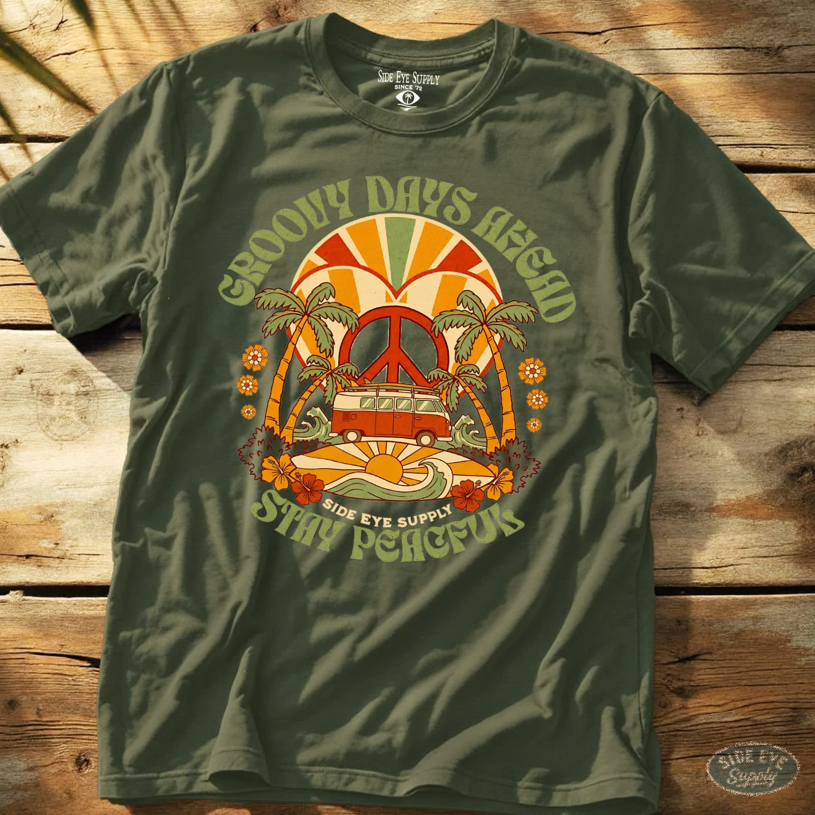 Groovy Days Ahead Tee Military Green / S - by Side Eye Supply - Surf Beach Life Apparel