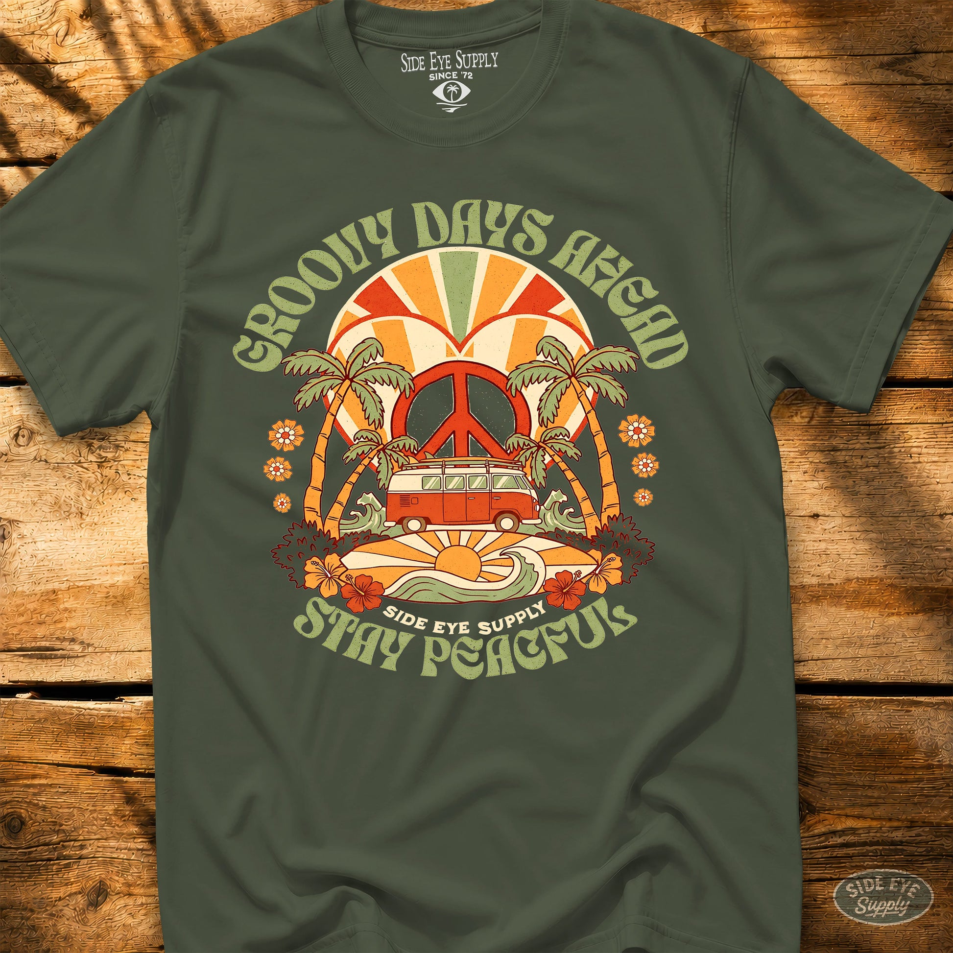 Groovy Days Ahead Tee Military Green / S - by Side Eye Supply - Surf Beach Life Apparel