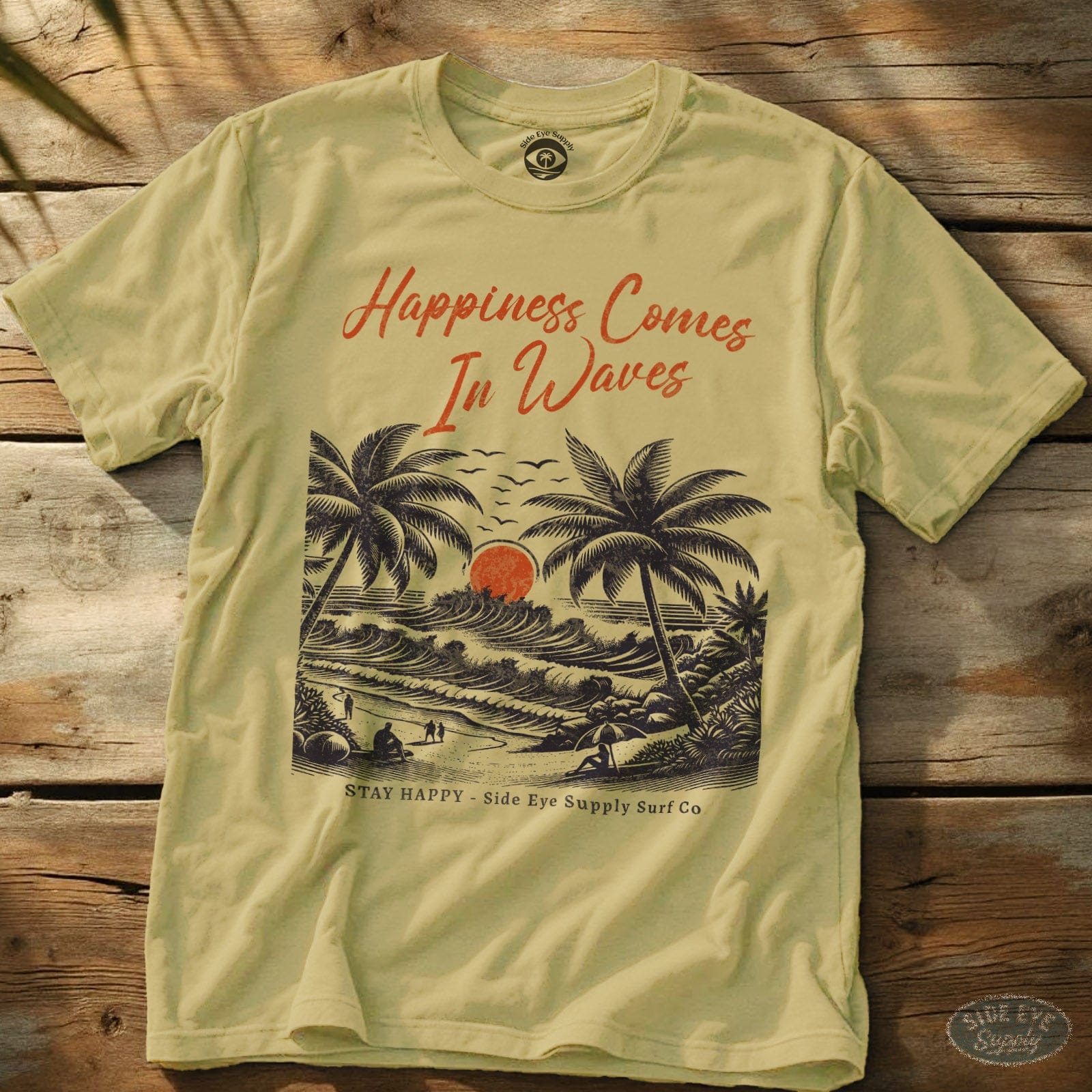 Happiness Comes in Waves Tee Cornsilk / S - by Side Eye Supply - Surf Beach Life Apparel