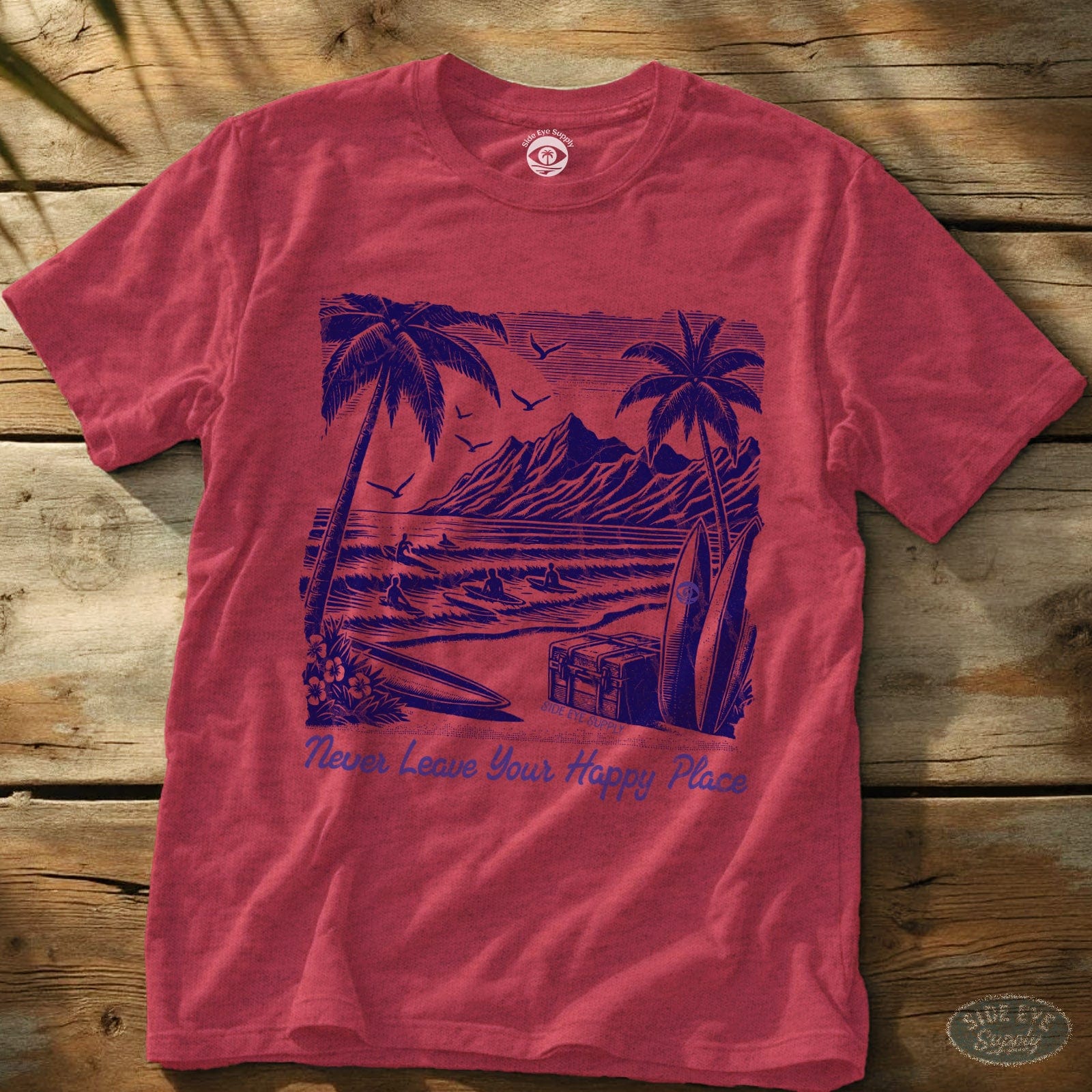Happy Place T-Shirt Heather Red / S - by Side Eye Supply - Surf Beach Life Apparel