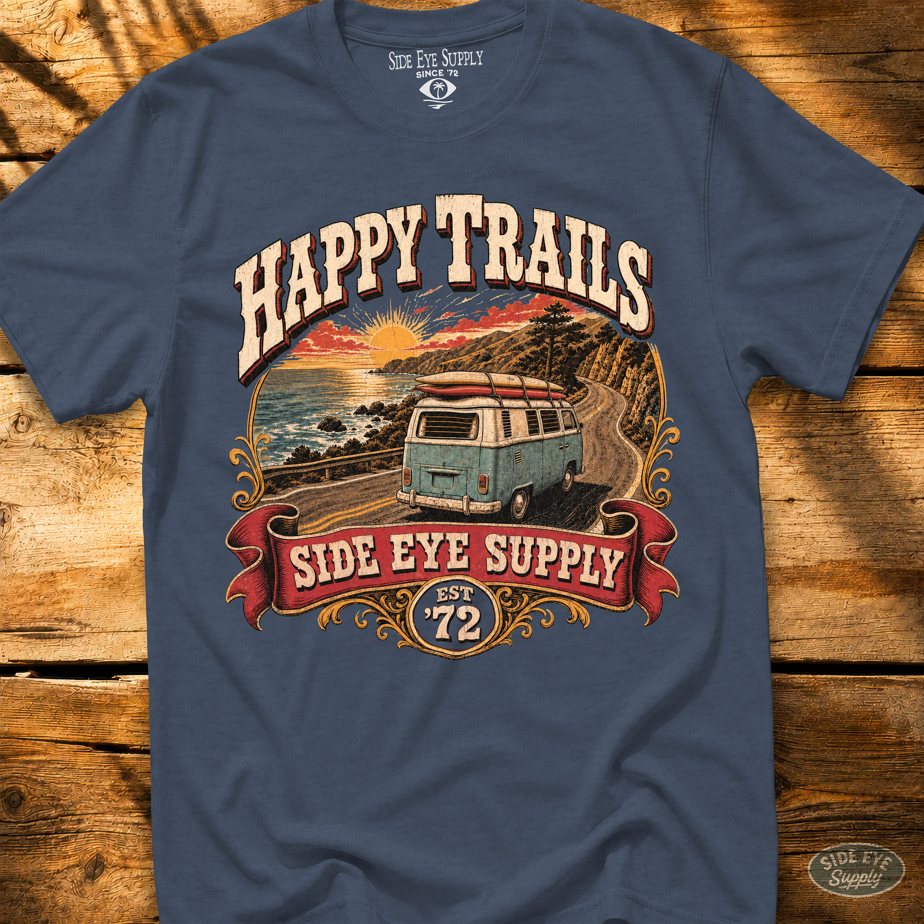 Happy Trails Tee Heather Indigo / S - by Side Eye Supply - Surf Beach Life Apparel
