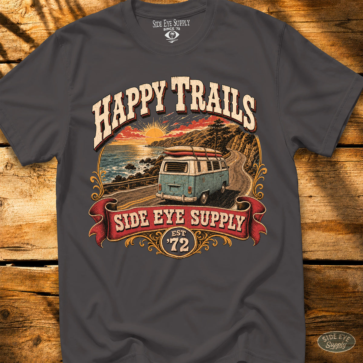 Happy Trails Tee Charcoal / S - by Side Eye Supply - Surf Beach Life Apparel