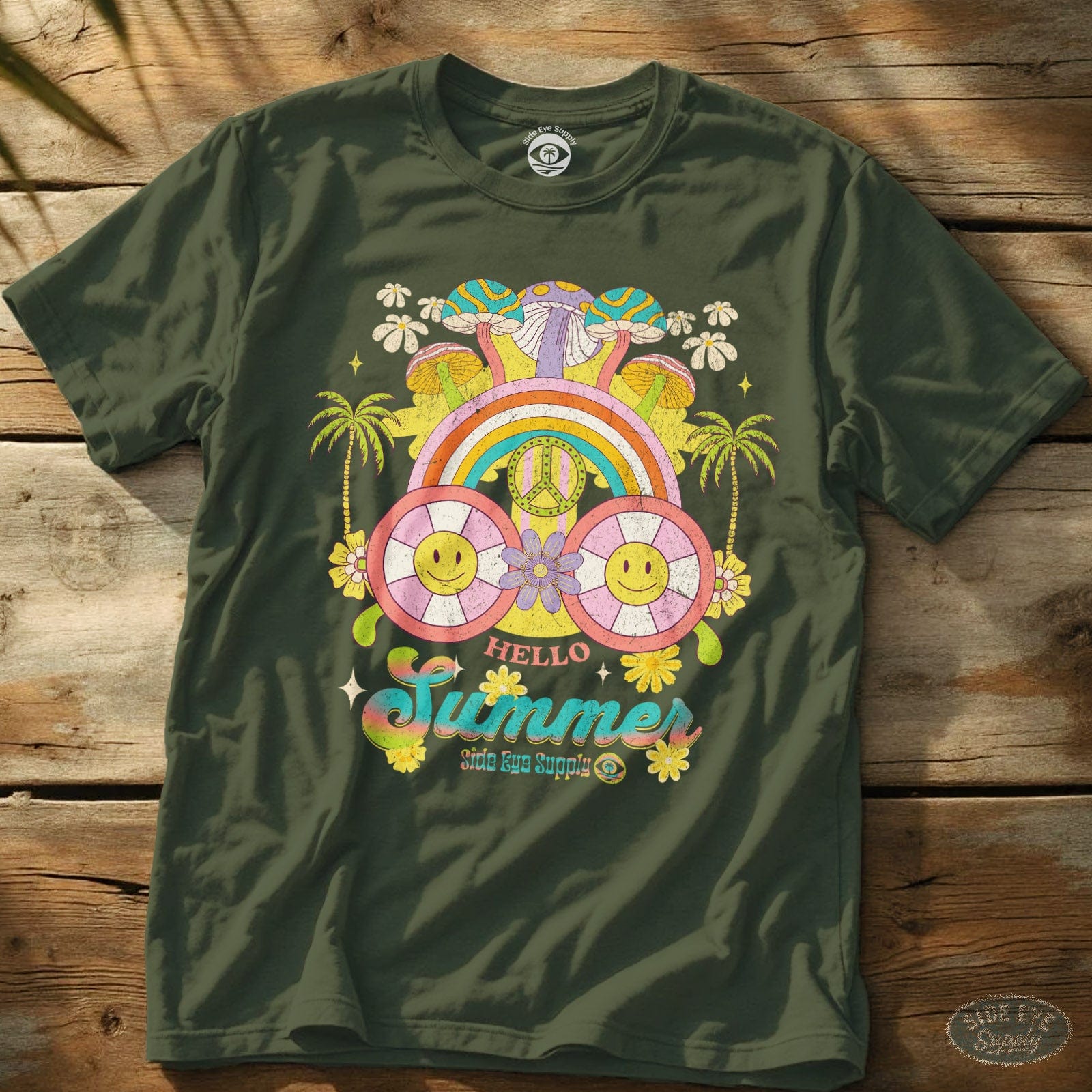 Hello Summer T-Shirt Military Green / S - by Side Eye Supply - Surf Beach Life Apparel