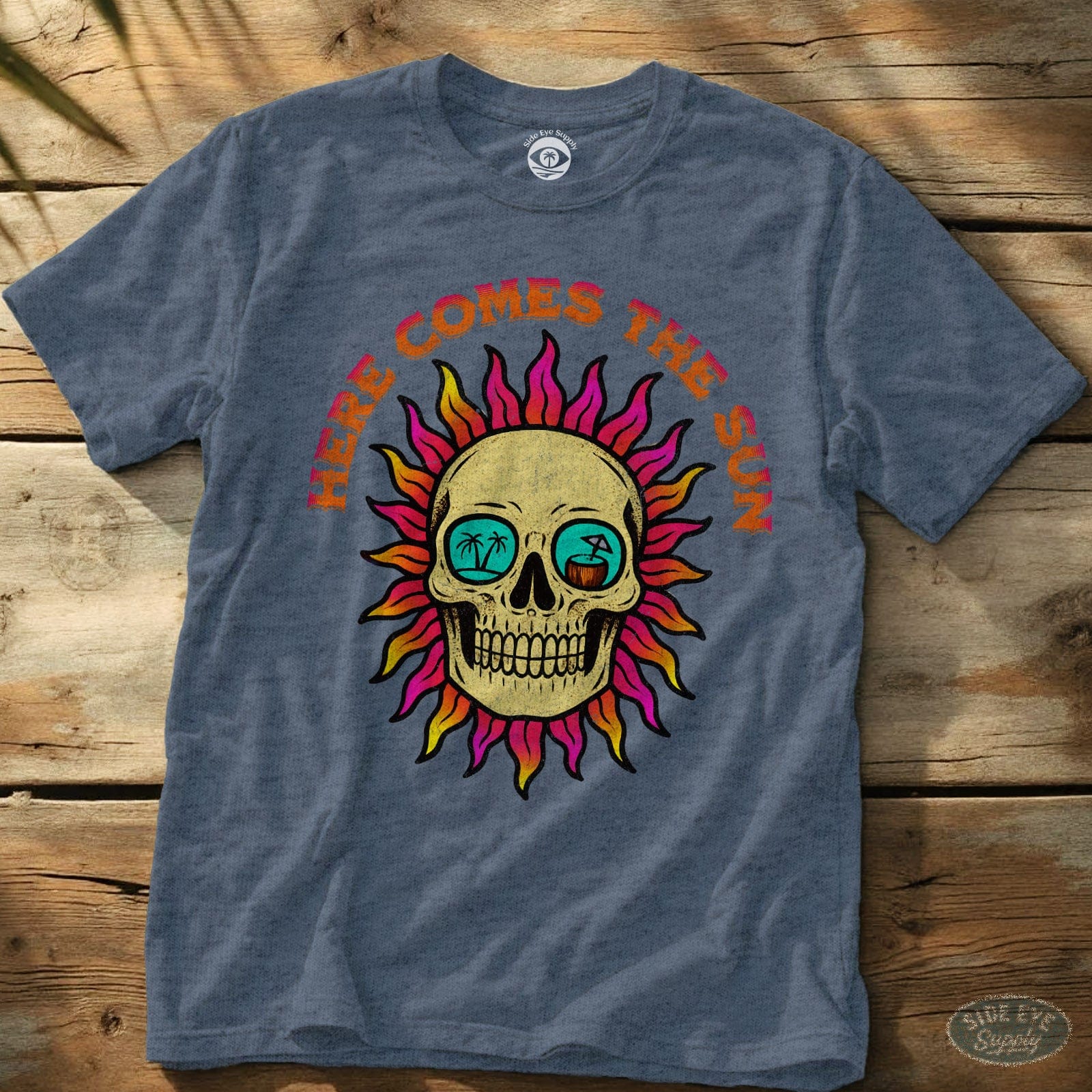 Here Comes The Sun Tee Heather Indigo / S - by Side Eye Supply - Surf Beach Life Apparel
