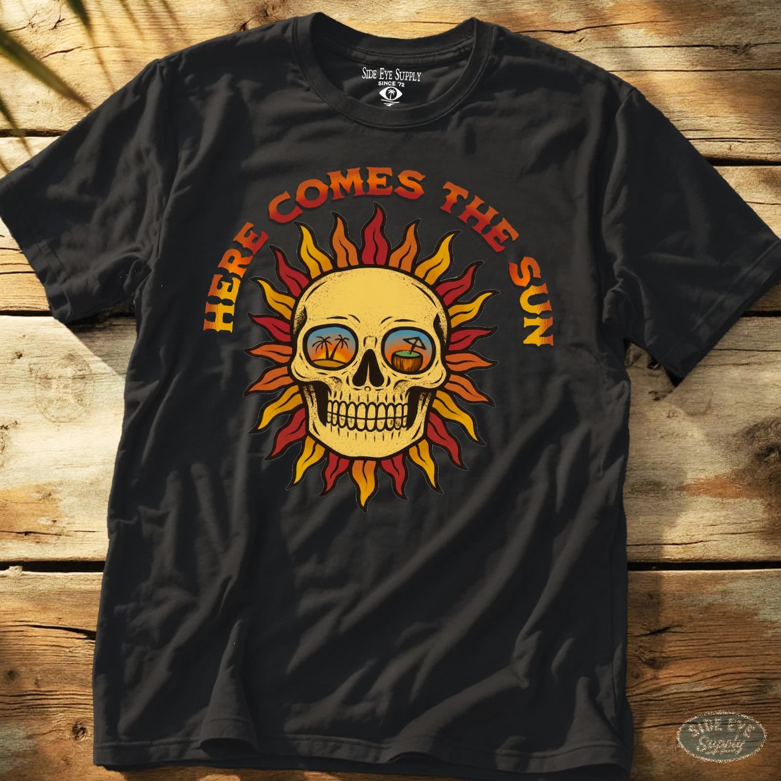 Here Comes The Sun Tee Black / S - by Side Eye Supply - Surf Beach Life Apparel