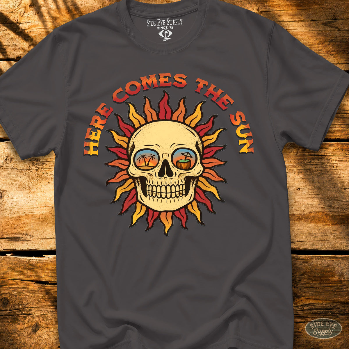 Here Comes The Sun Tee Charcoal / S - by Side Eye Supply - Surf Beach Life Apparel