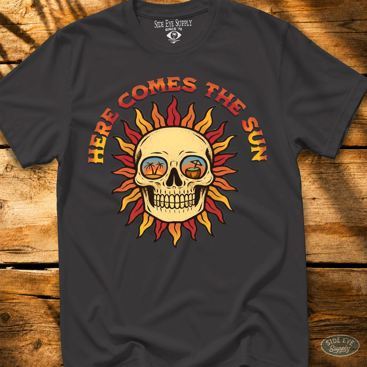 Here Comes The Sun Tee Black / S - by Side Eye Supply - Surf Beach Life Apparel