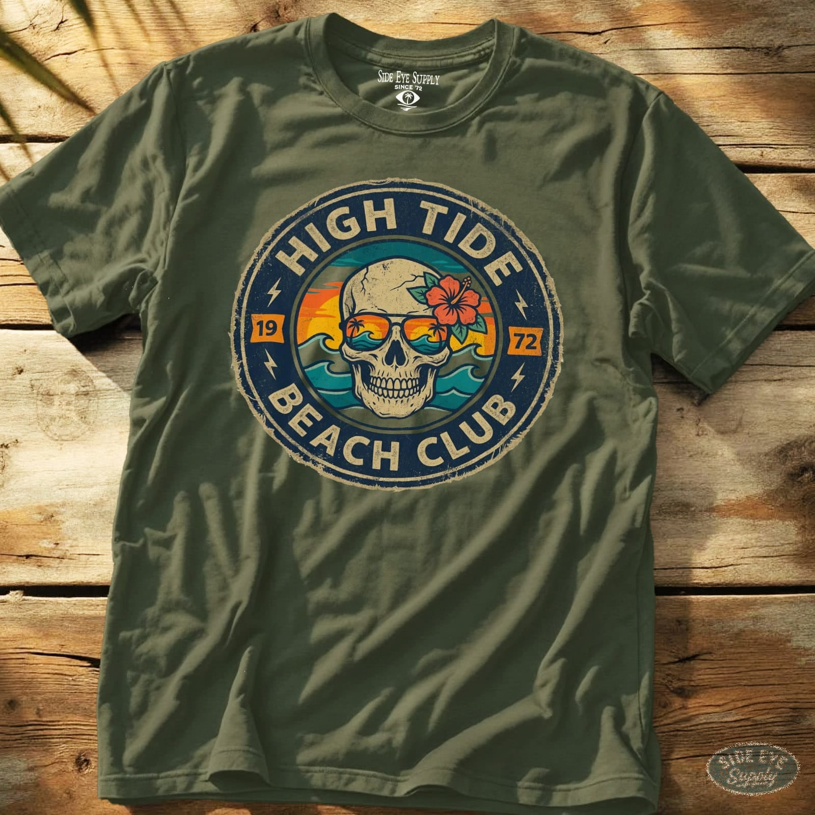 High Tides Beach Club Tee Military Green / S - by Side Eye Supply - Surf Beach Life Apparel