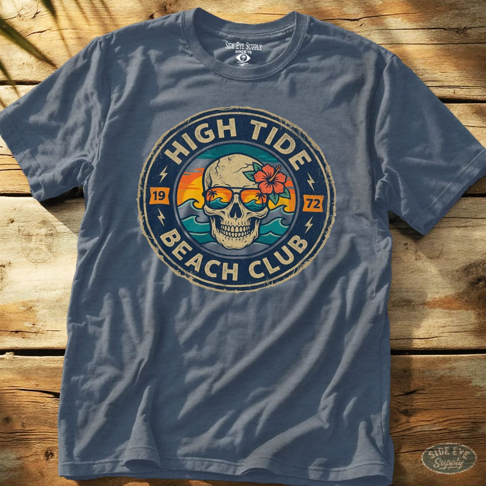 High Tides Beach Club Tee Heather Indigo / S - by Side Eye Supply - Surf Beach Life Apparel