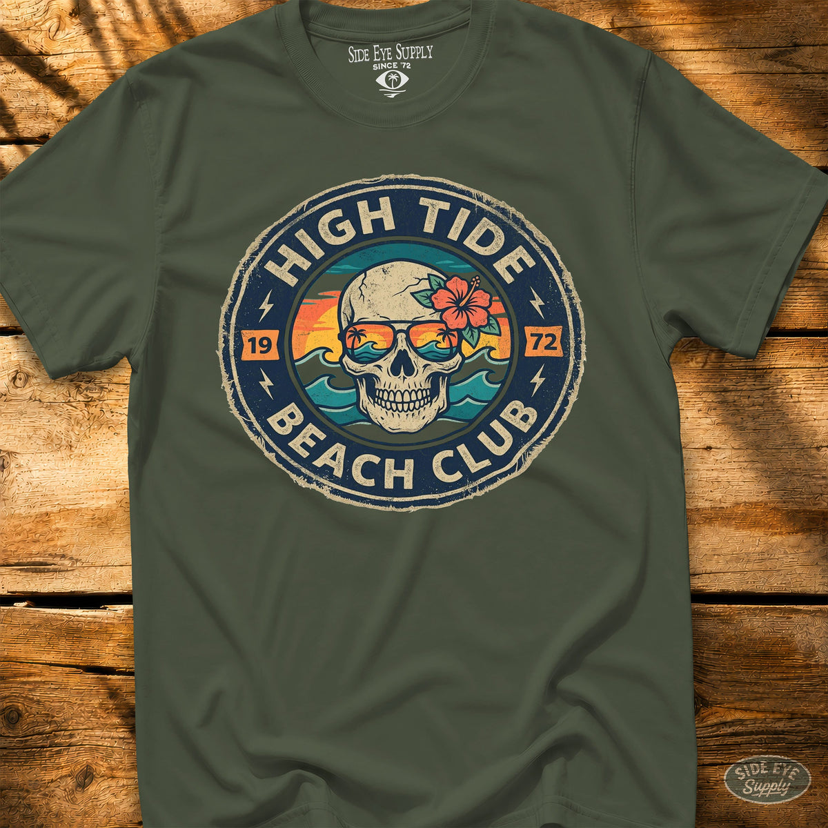 High Tides Beach Club Tee Military Green / S - by Side Eye Supply - Surf Beach Life Apparel
