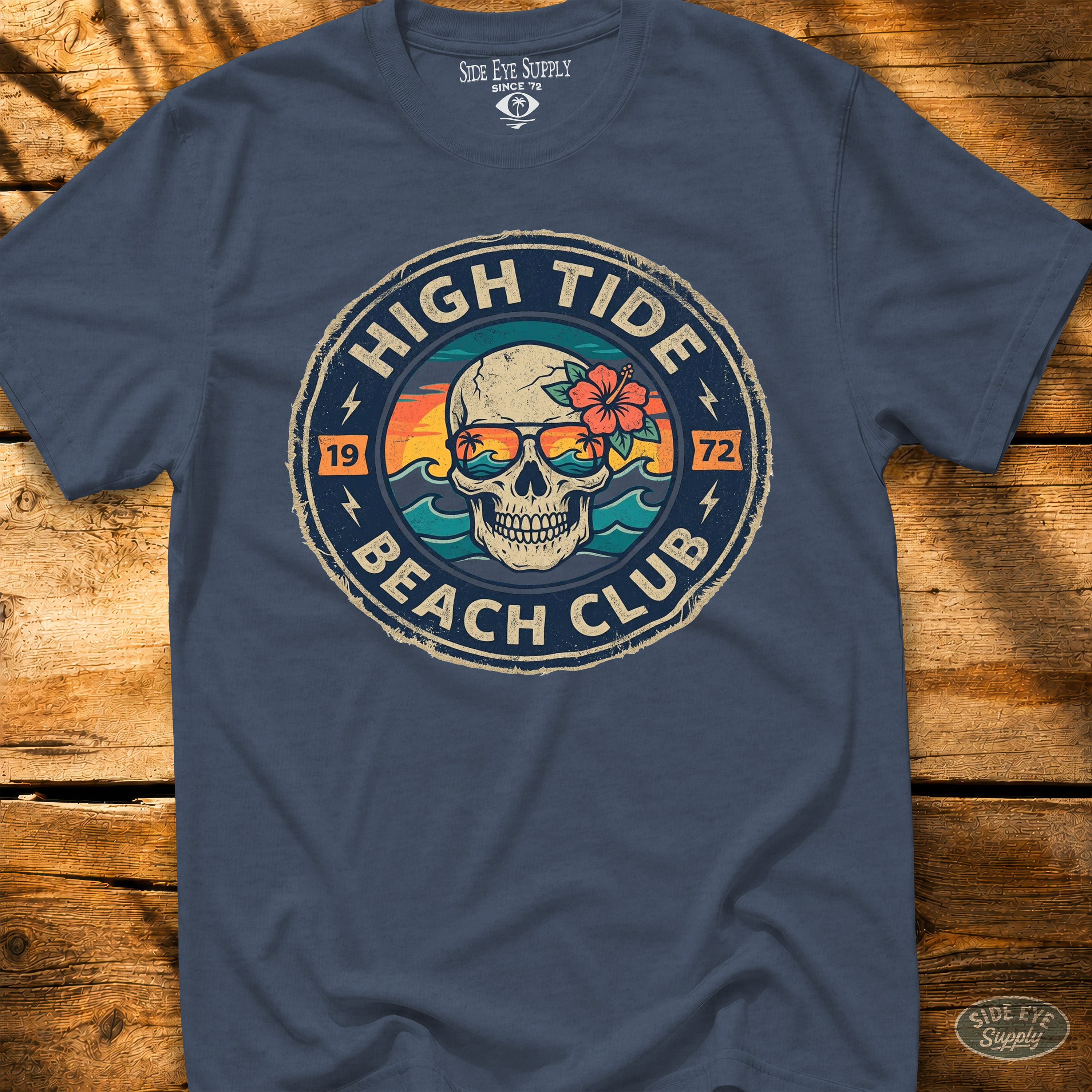 High Tides Beach Club Tee Heather Indigo / S - by Side Eye Supply - Surf Beach Life Apparel