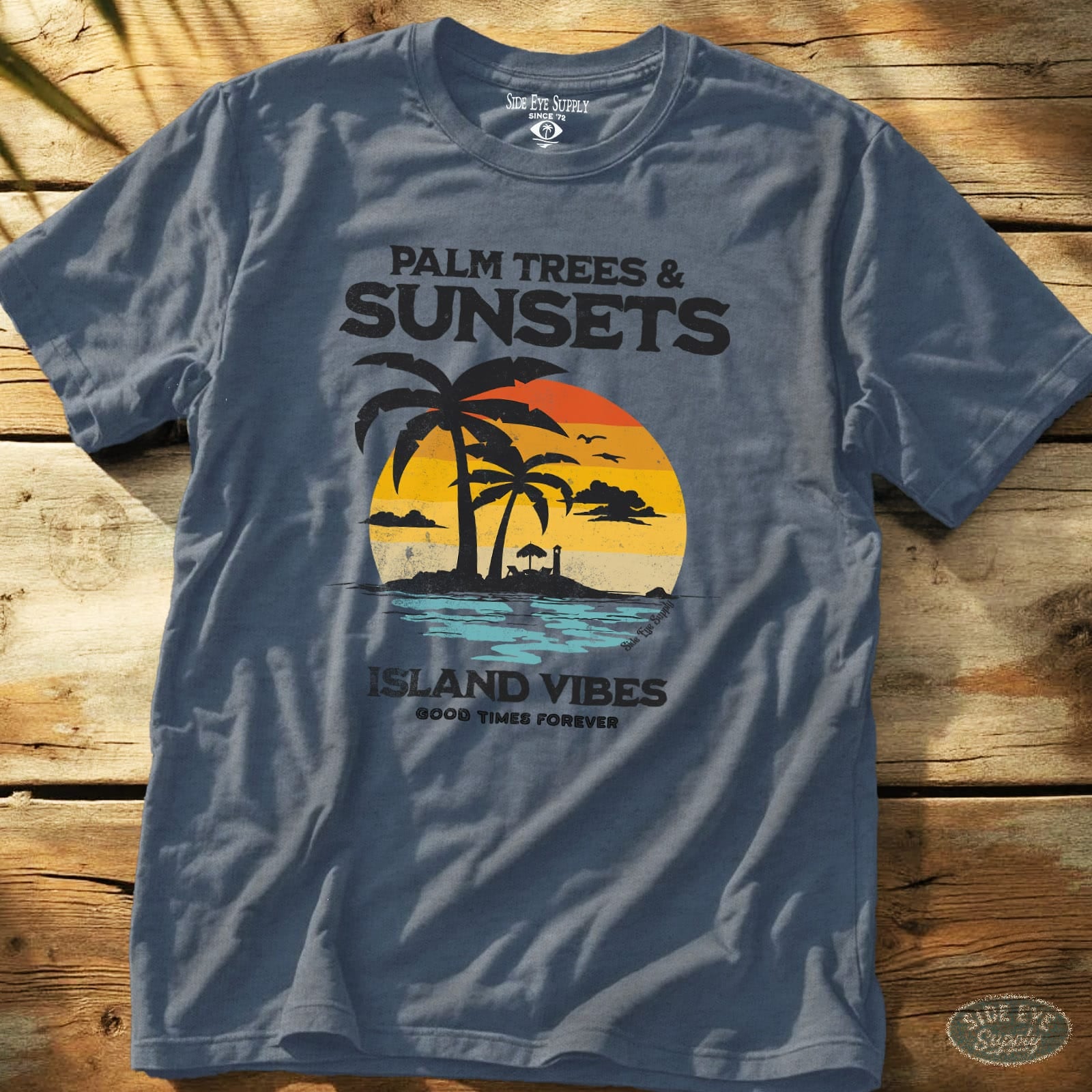 Island Vibes Tee Heather Indigo / S - by Side Eye Supply - Surf Beach Life Apparel