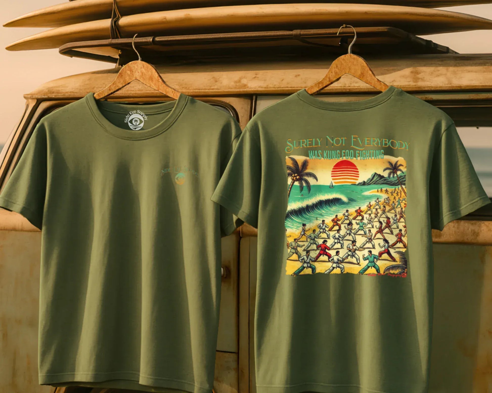 Kung Foo Fighting Tee Military Green / S - by Side Eye Supply - Surf Beach Life Apparel