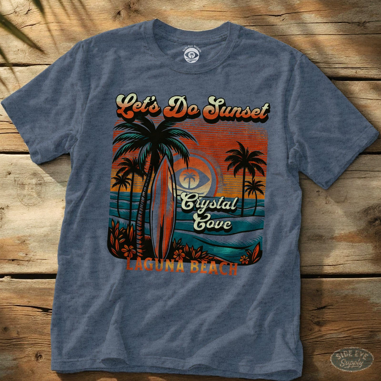 Let's Do Sunset Tee Heather Indigo / S - by Side Eye Supply - Surf Beach Life Apparel