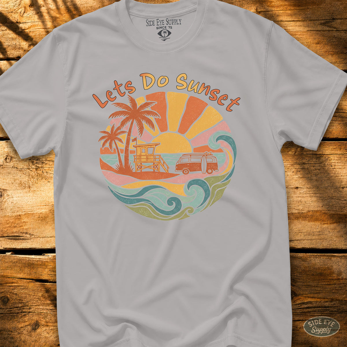 Let's Do Sunset  Tee Ice Grey / S - by Side Eye Supply - Surf Beach Life Apparel