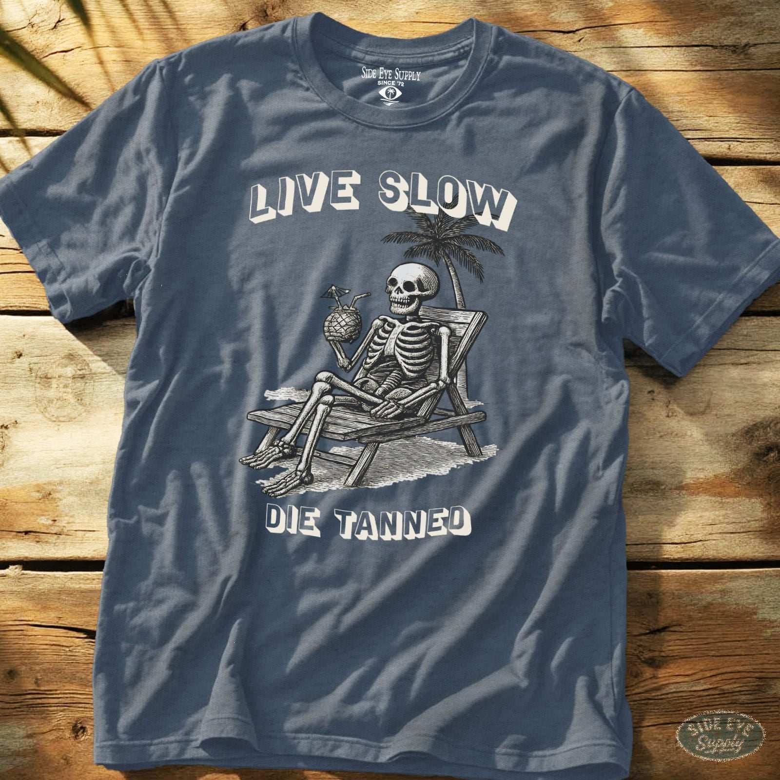 Live Slow Tee Heather Indigo / S - by Side Eye Supply - Surf Beach Life Apparel