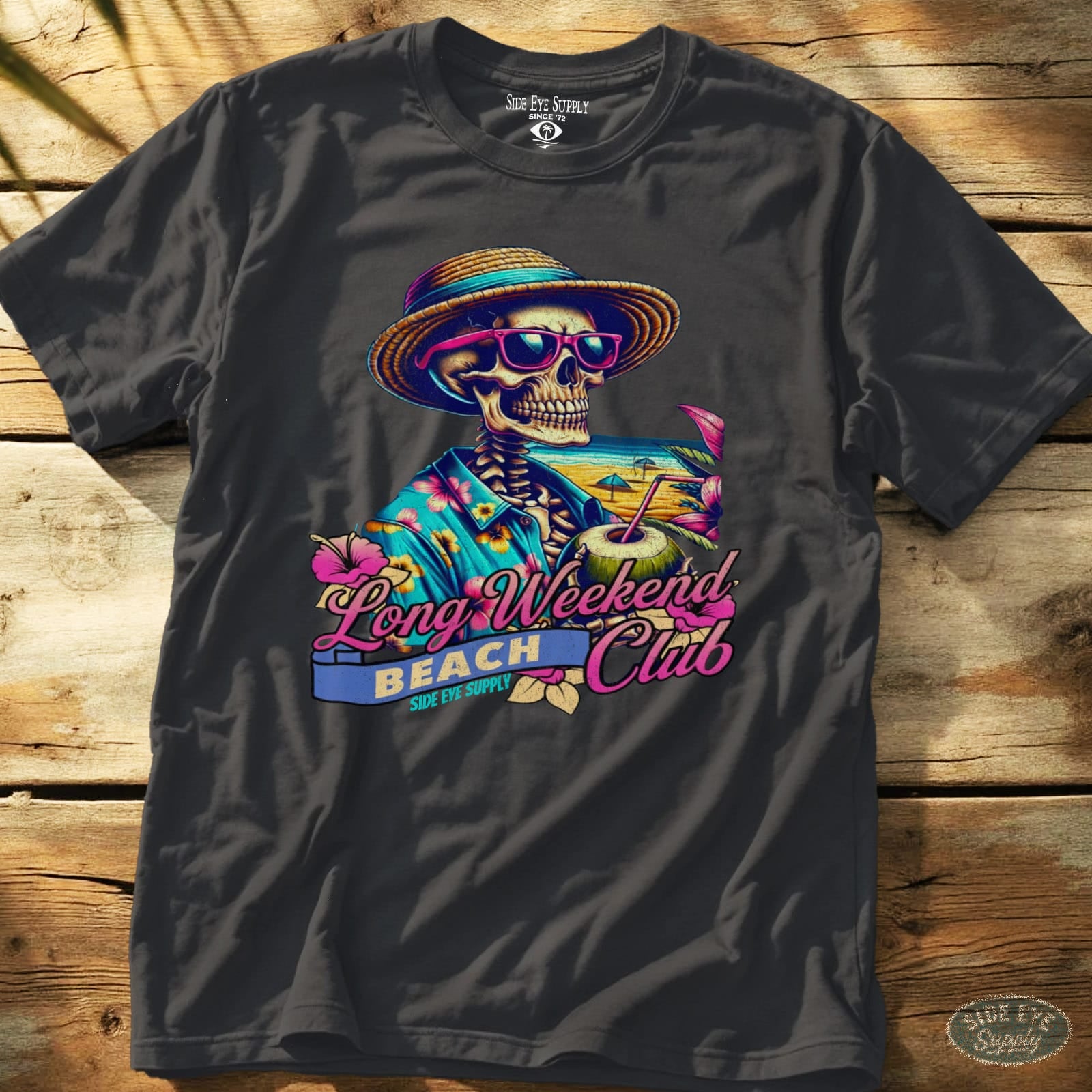 Long Weekend Beach Club Tee Charcoal / S - by Side Eye Supply - Surf Beach Life Apparel