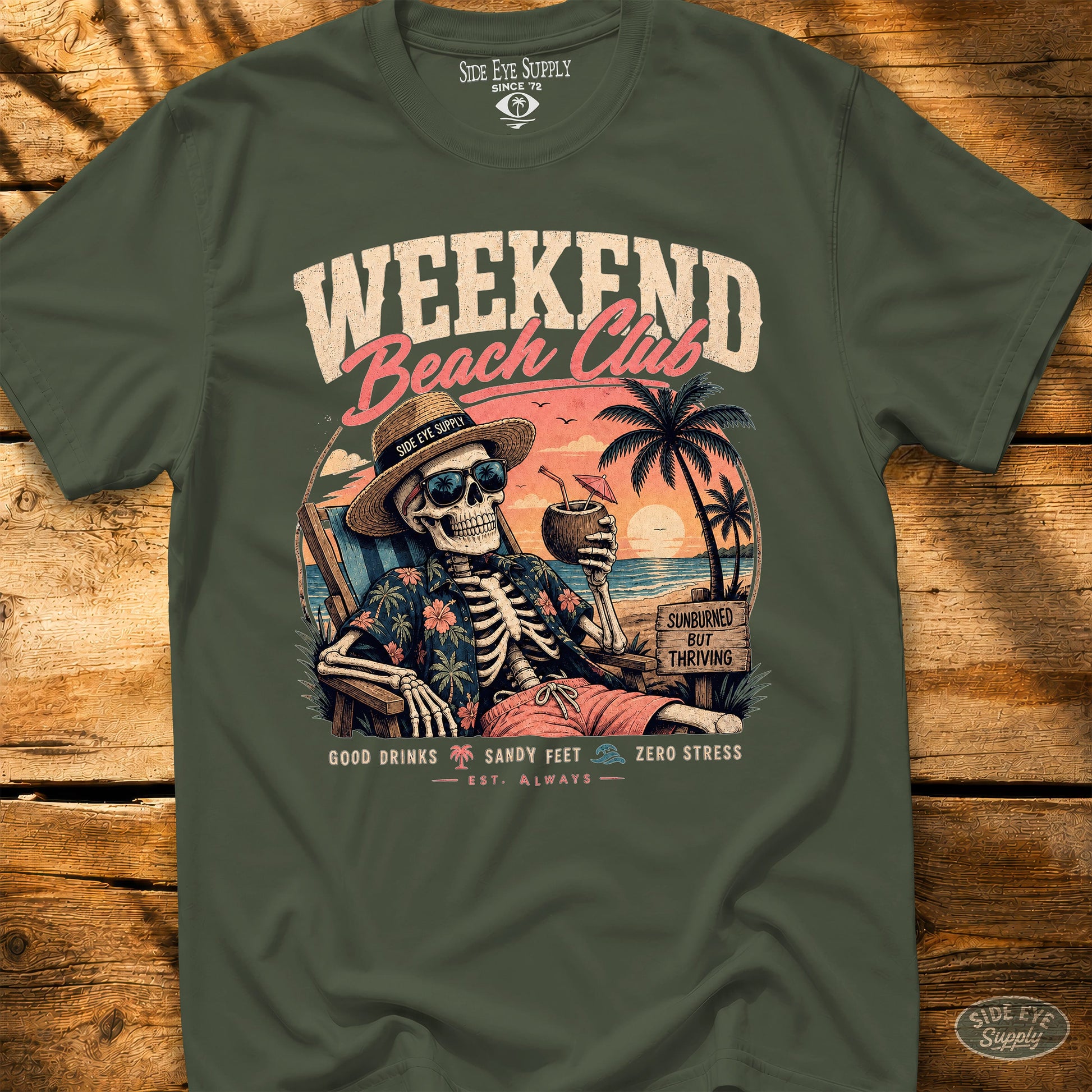 Long Weekend Beach Club Tee Military Green / S - by Side Eye Supply - Surf Beach Life Apparel