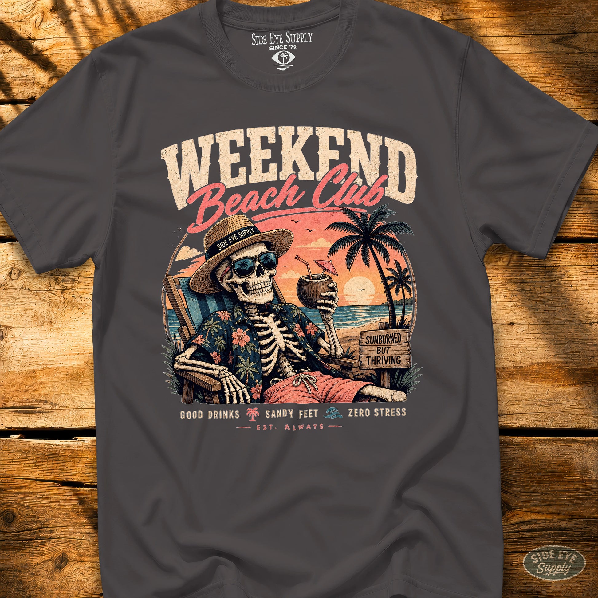 Long Weekend Beach Club Tee Charcoal / S - by Side Eye Supply - Surf Beach Life Apparel