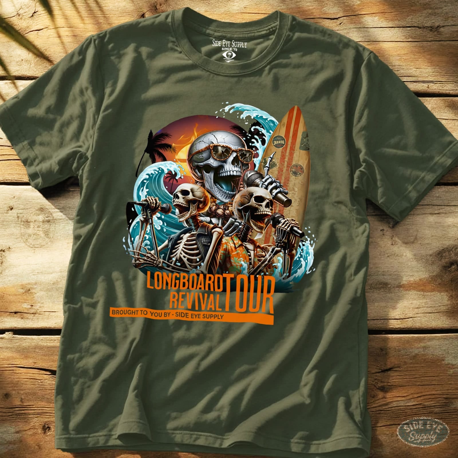 Longboard Revival Tee Military Green / S - by Side Eye Supply - Surf Beach Life Apparel