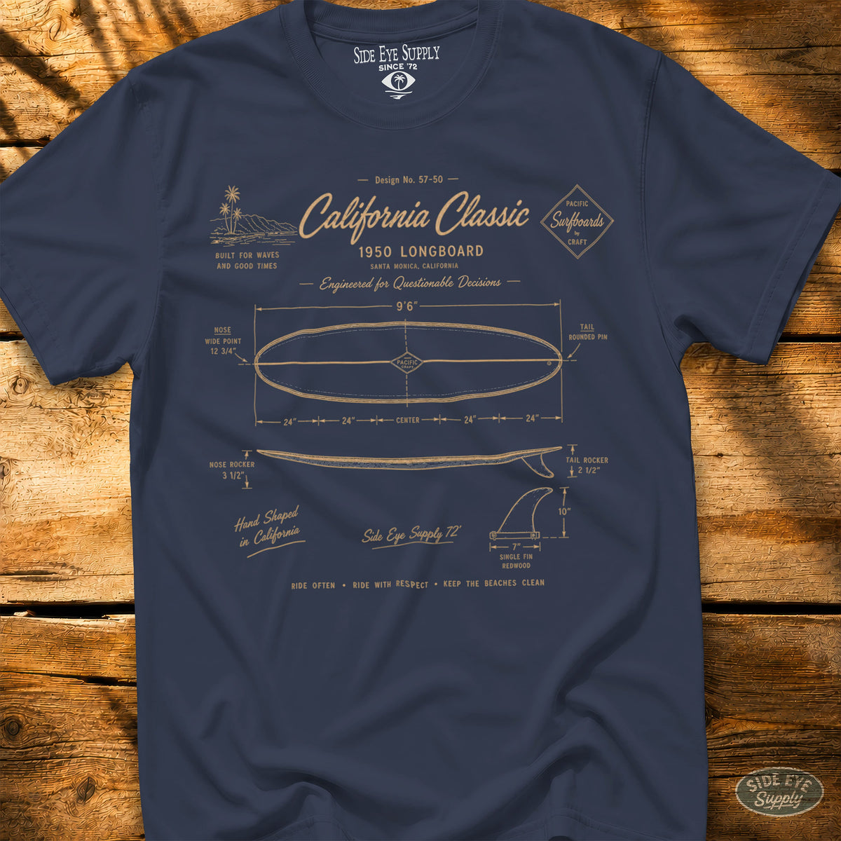 Longboard Schematic Tee Navy / S - by Side Eye Supply - Surf Beach Life Apparel