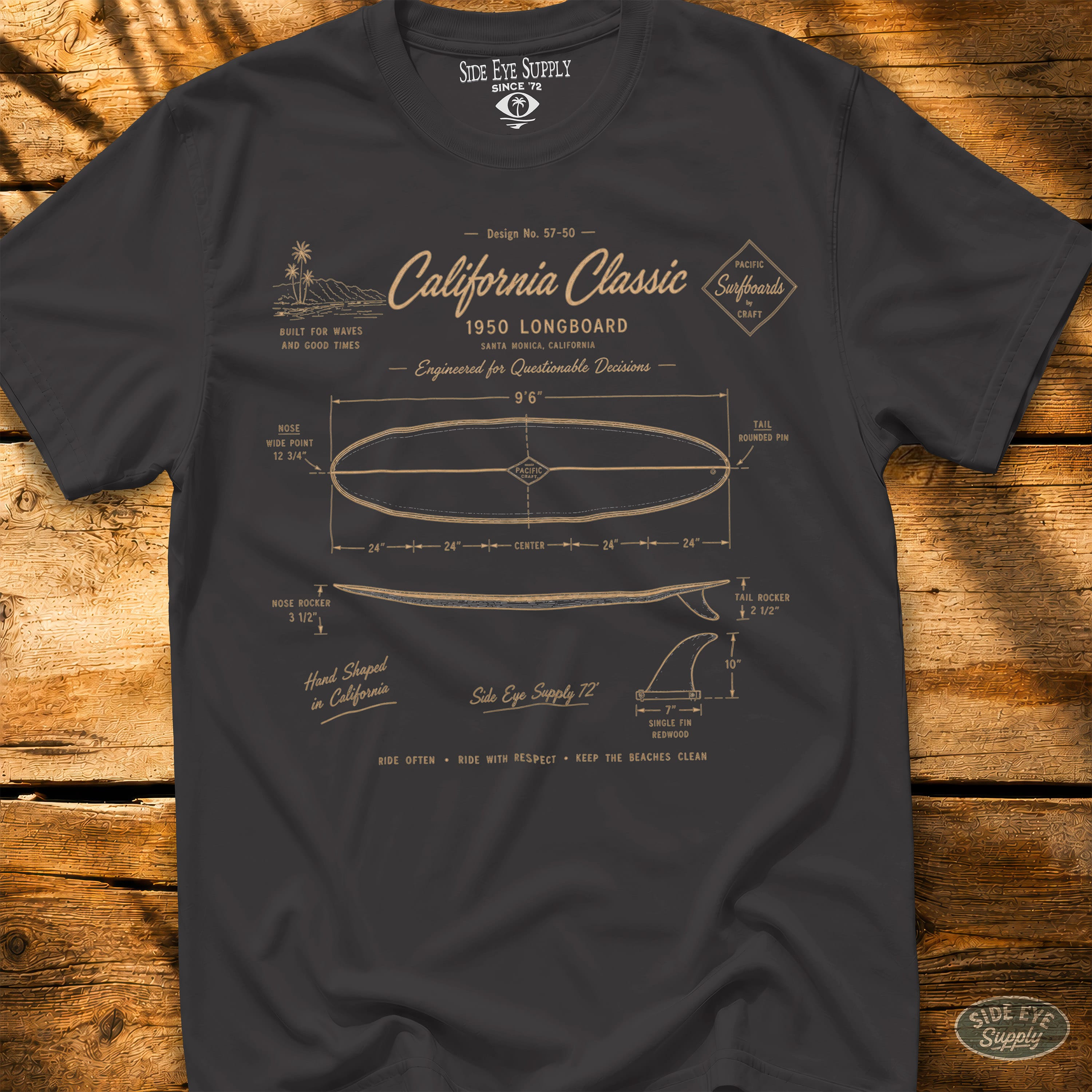 Longboard Schematic Tee Black / S - by Side Eye Supply - Surf Beach Life Apparel