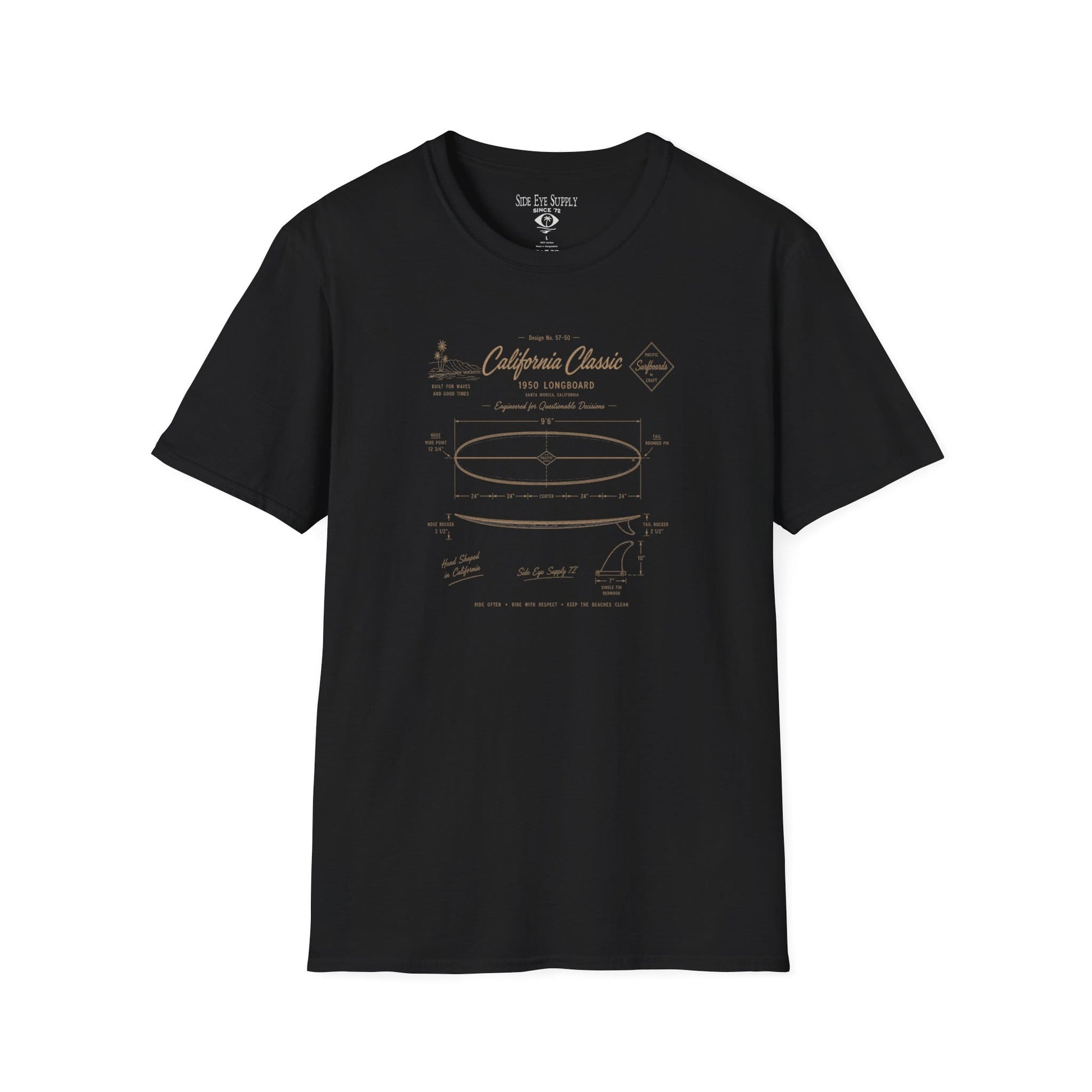 Longboard Schematic Tee Black / S - by Side Eye Supply - Surf Beach Life Apparel