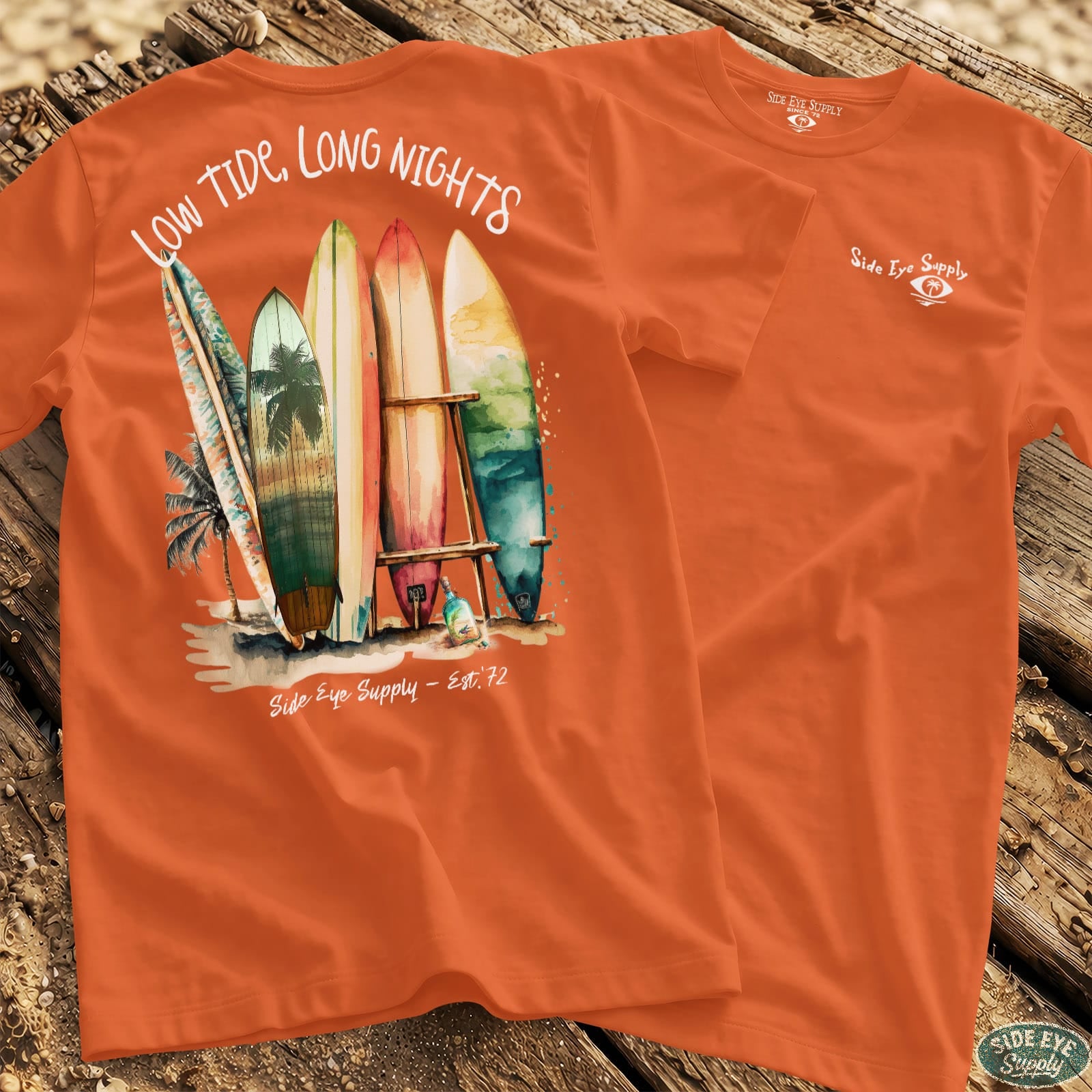 Low Tides, Long Nights Tee Orange / S - by Side Eye Supply - Surf Beach Life Apparel