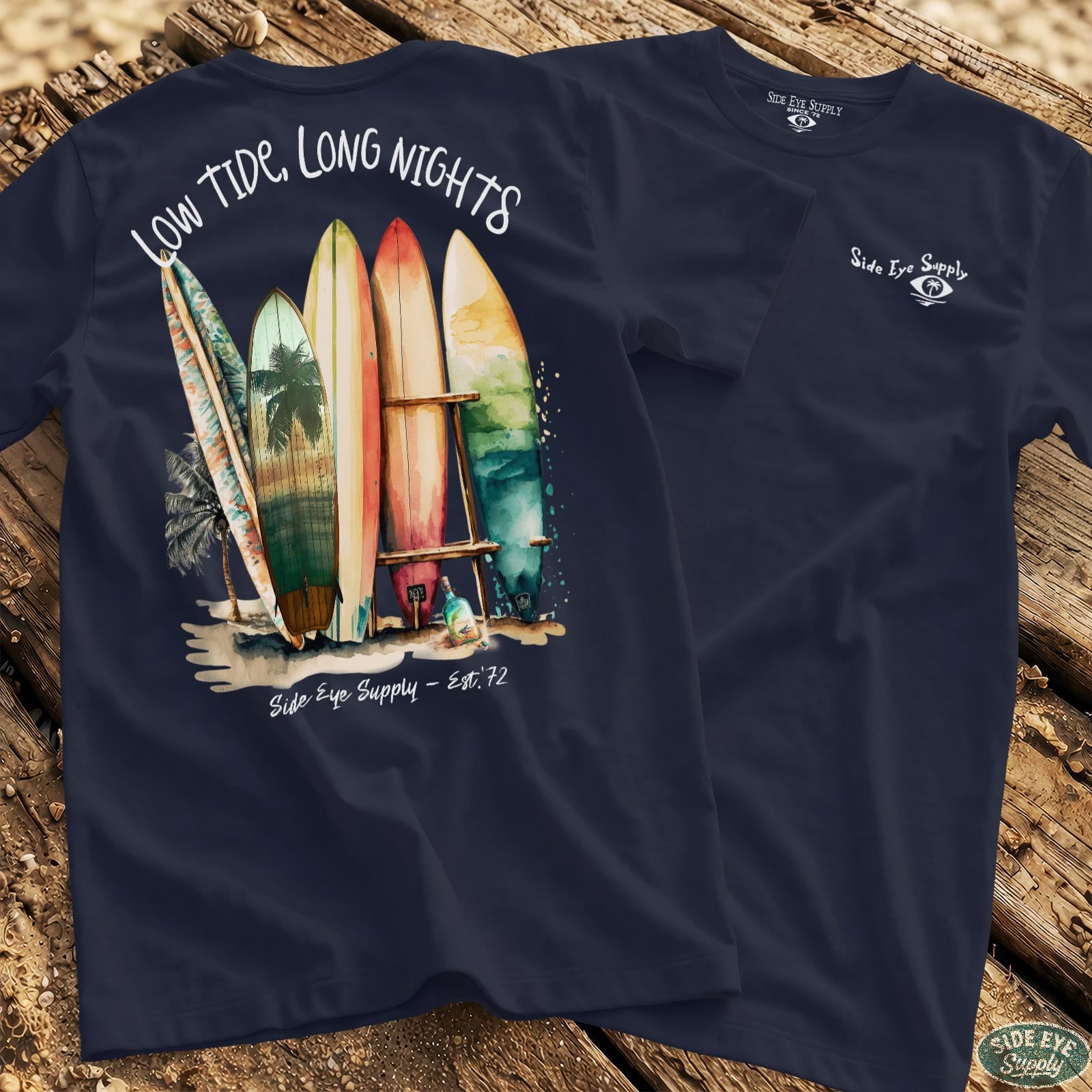 Low Tides, Long Nights Tee Navy / S - by Side Eye Supply - Surf Beach Life Apparel