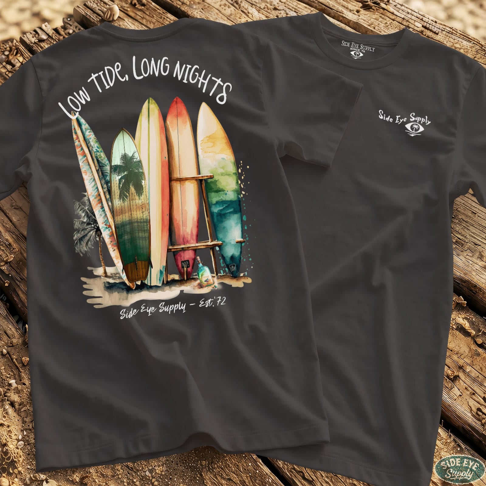 Low Tides, Long Nights Tee Charcoal / S - by Side Eye Supply - Surf Beach Life Apparel