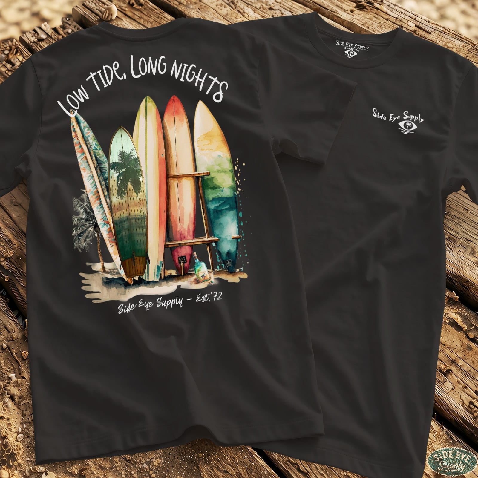 Low Tides, Long Nights Tee Black / S - by Side Eye Supply - Surf Beach Life Apparel