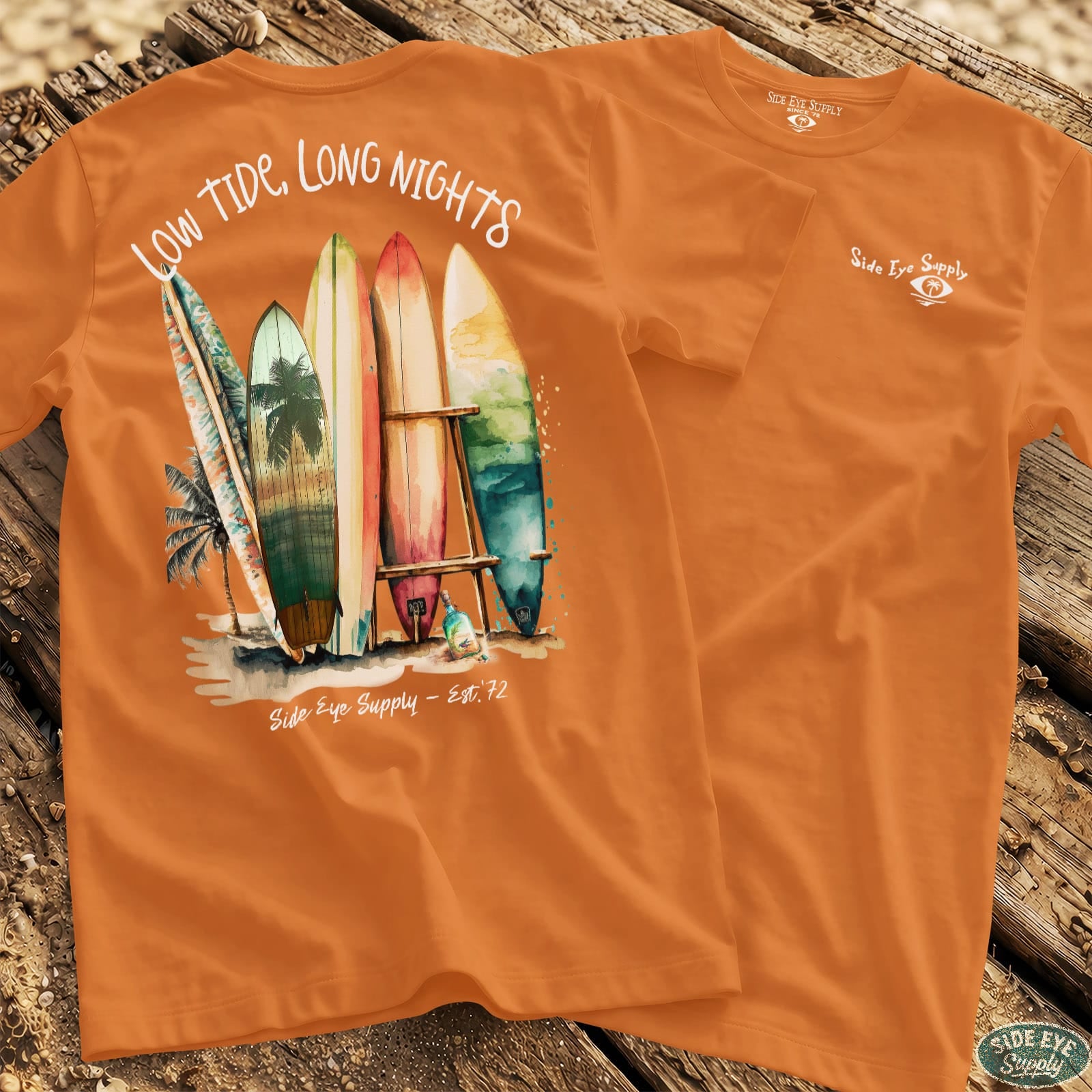 Low Tides, Long Nights Tee Orange / S - by Side Eye Supply - Surf Beach Life Apparel