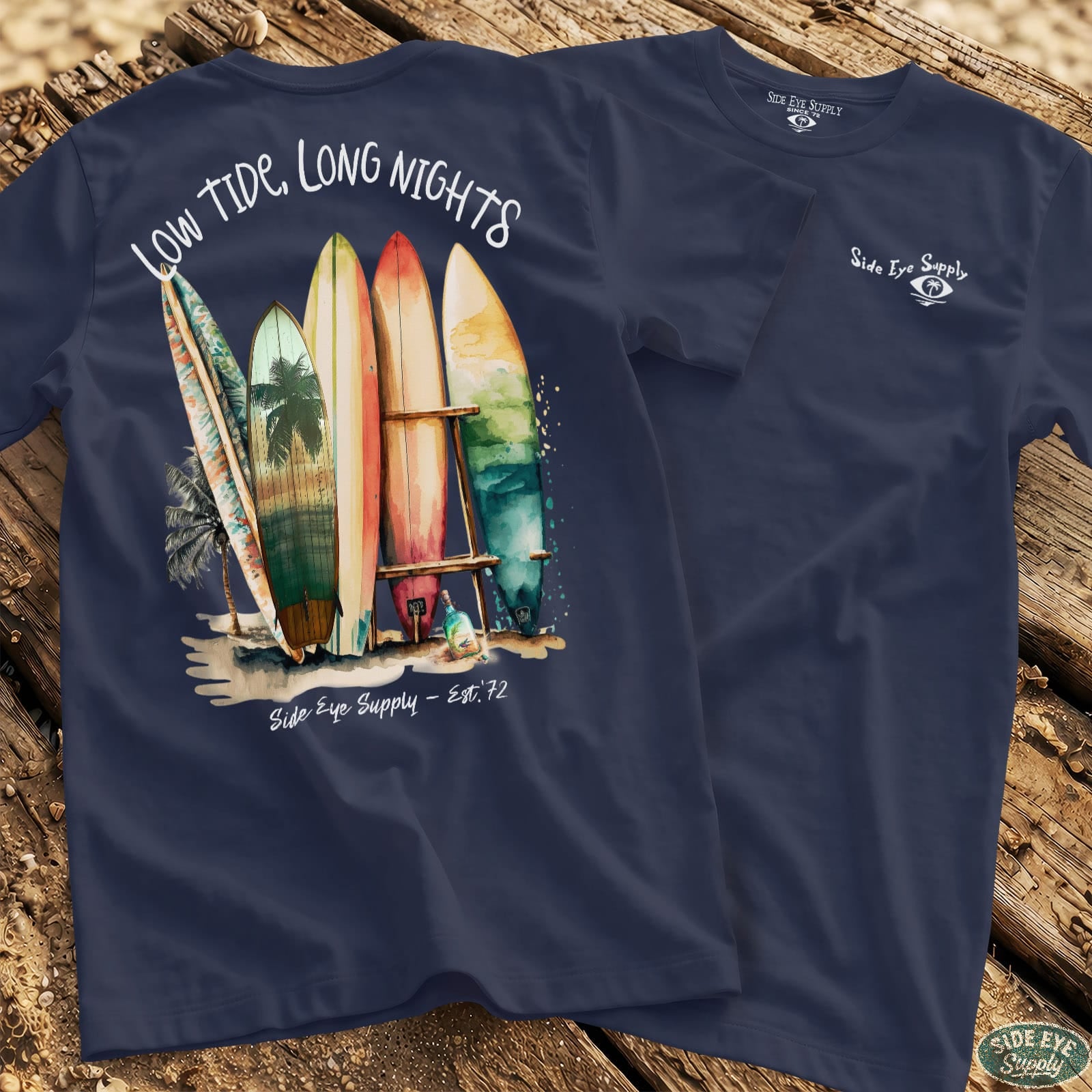 Low Tides, Long Nights Tee Navy / S - by Side Eye Supply - Surf Beach Life Apparel