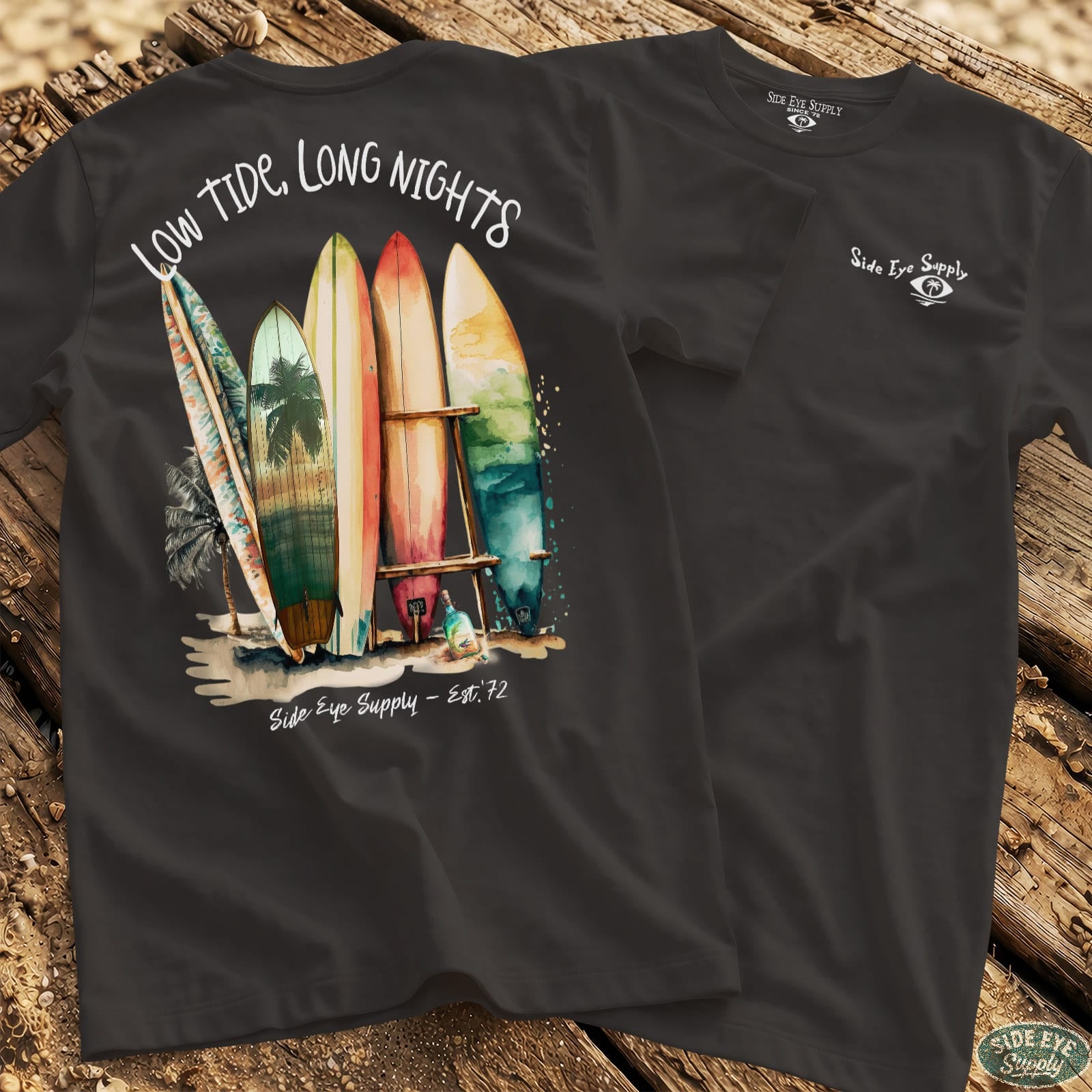 Low Tides, Long Nights Tee Black / S - by Side Eye Supply - Surf Beach Life Apparel