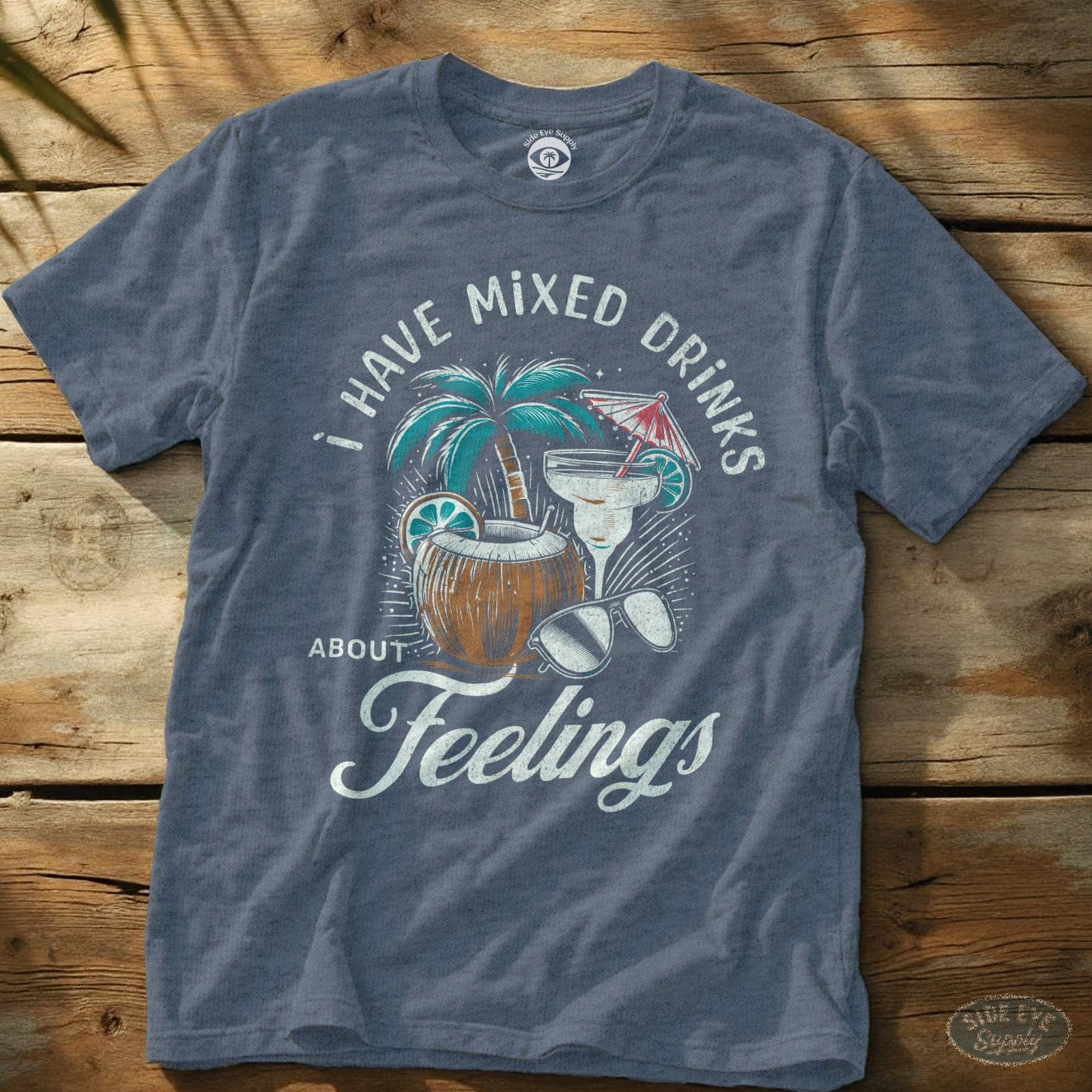 Mixed Drinks Tee Heather Indigo / S - by Side Eye Supply - Surf Beach Life Apparel