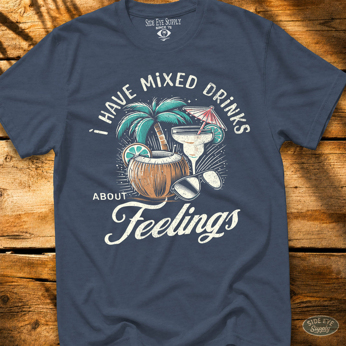 Mixed Drinks Tee Heather Indigo / S - by Side Eye Supply - Surf Beach Life Apparel