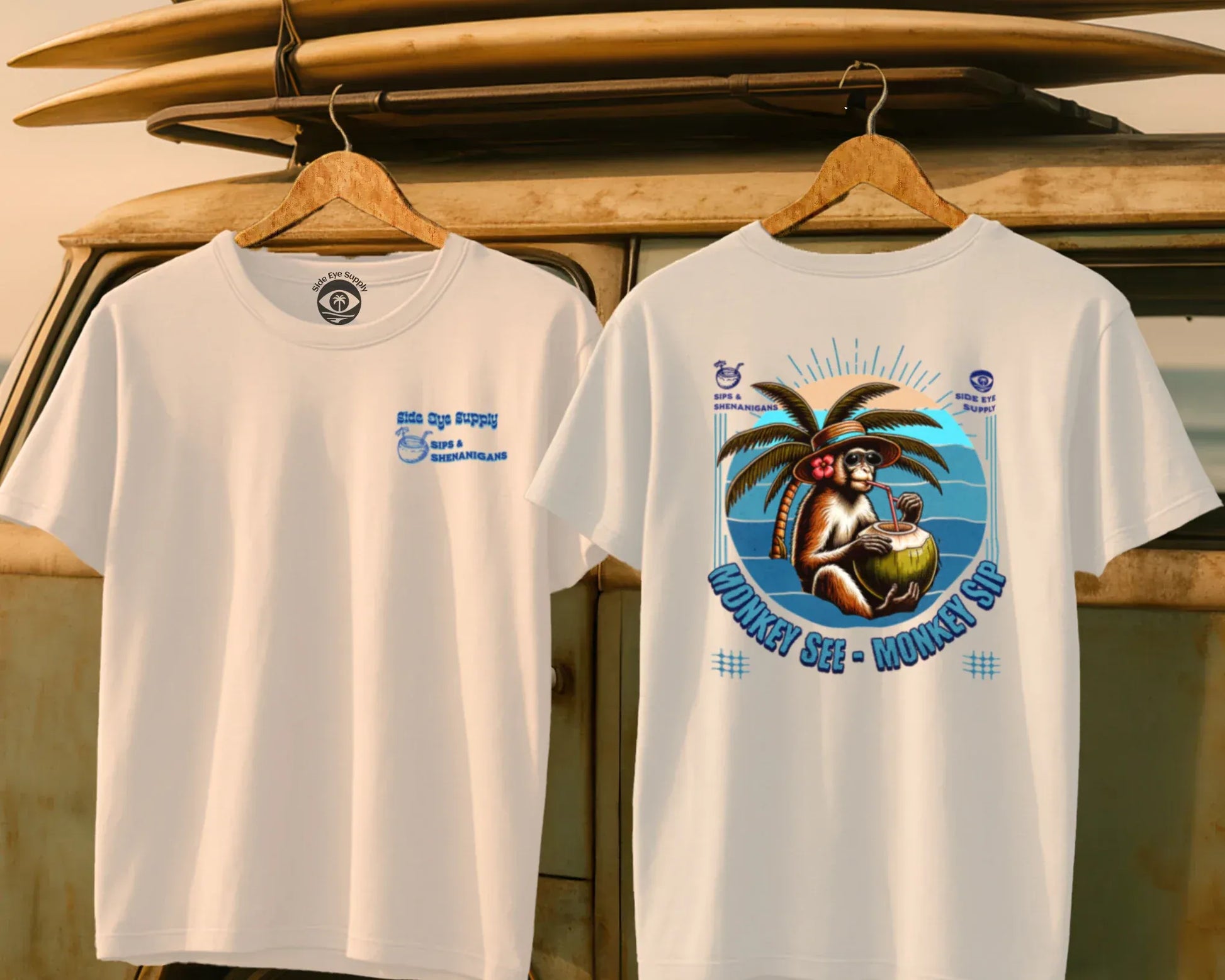Monkey See - Monkey Sip Tee White / S - by Side Eye Supply - Surf Beach Life Apparel