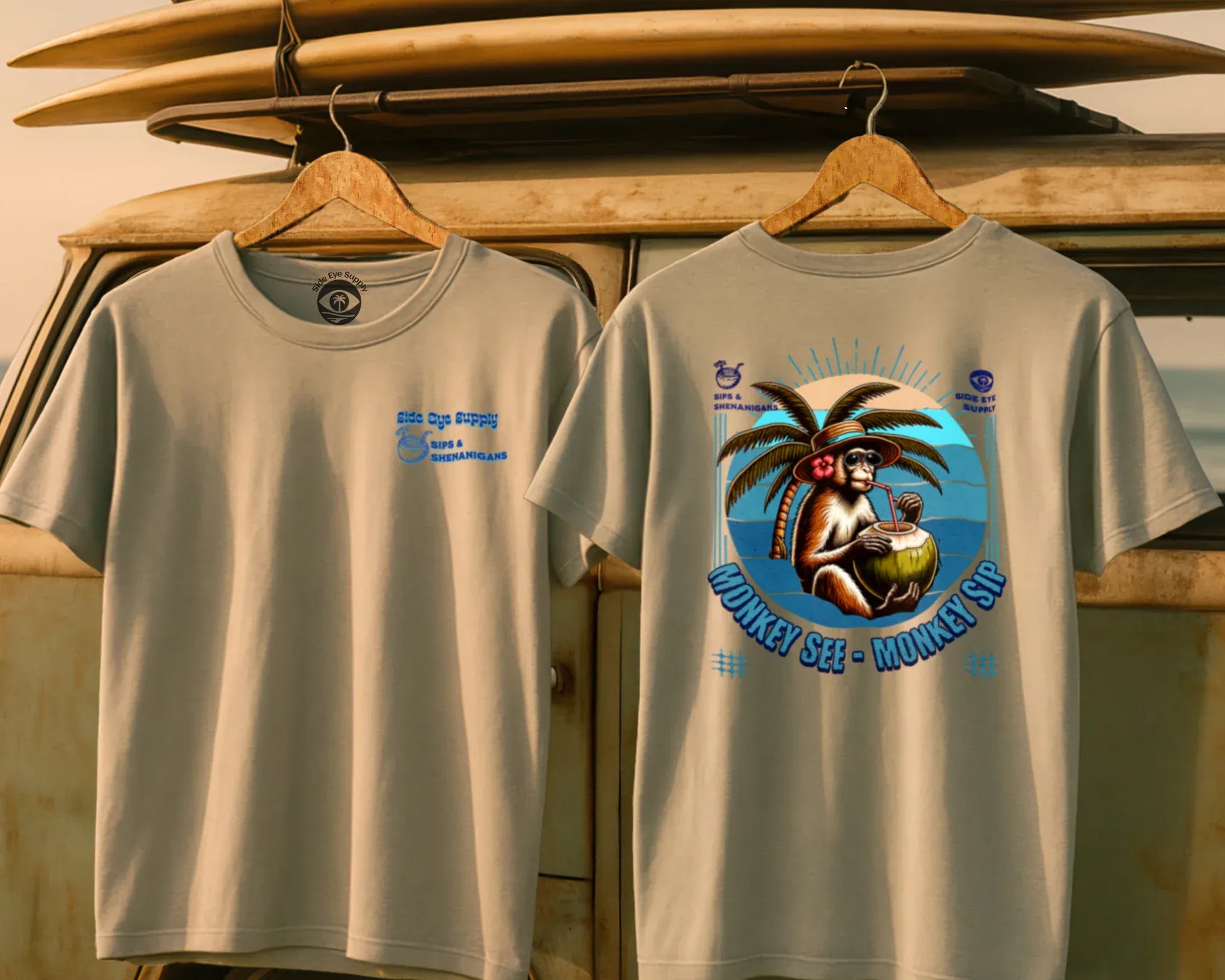 Monkey See - Monkey Sip Tee Sand / S - by Side Eye Supply - Surf Beach Life Apparel