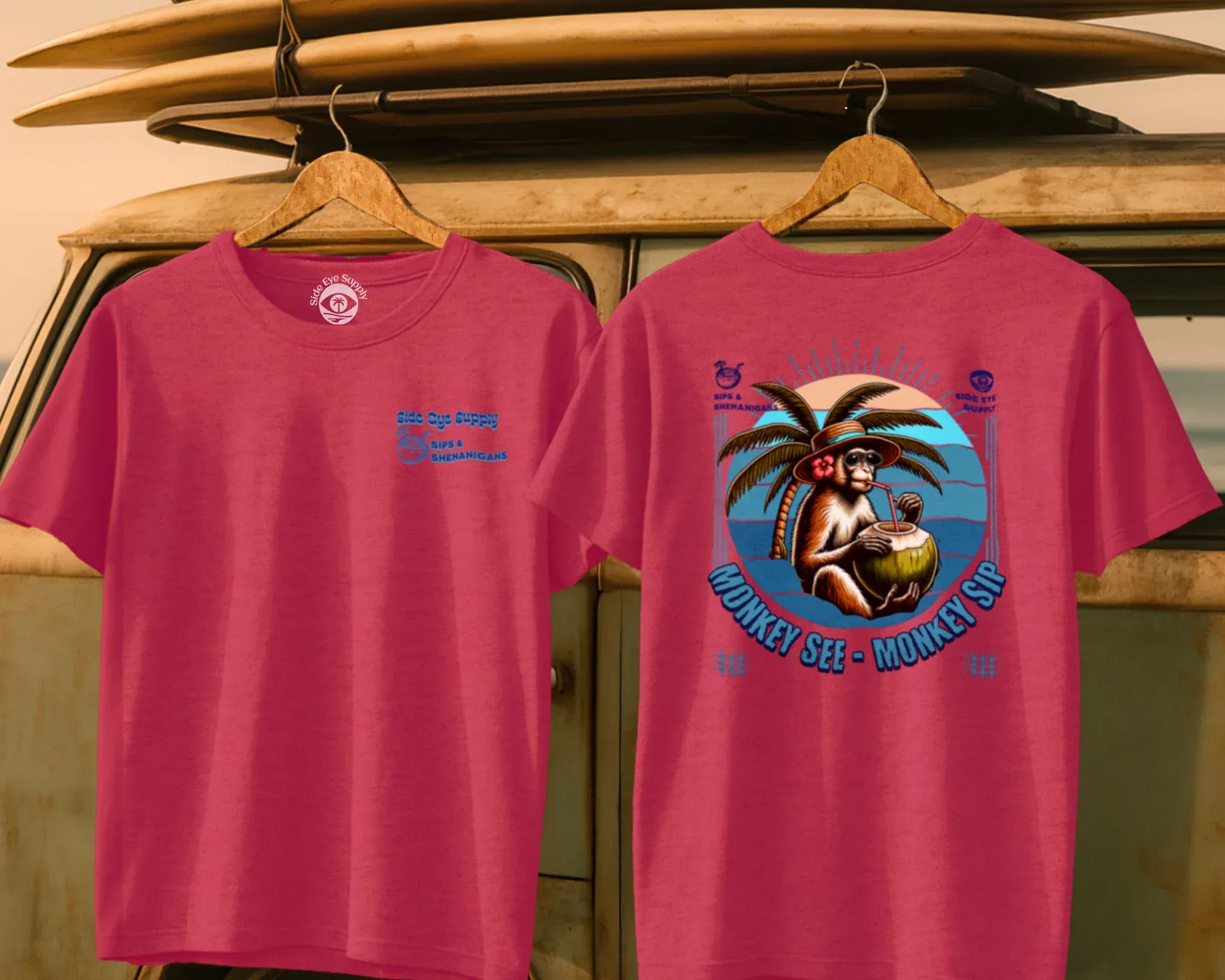 Monkey See - Monkey Sip Tee Heather Red / S - by Side Eye Supply - Surf Beach Life Apparel