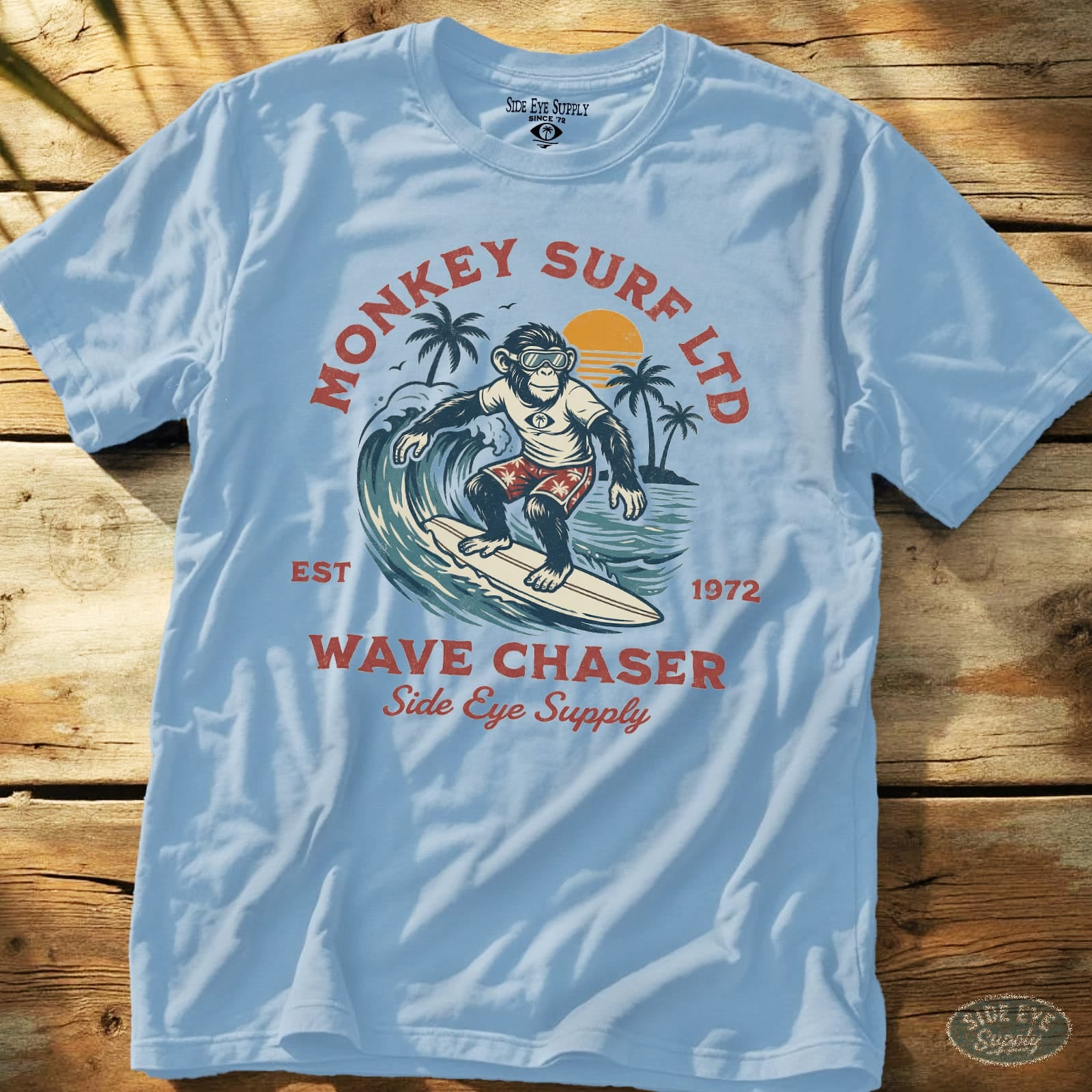 Monkey Surf Tee Light Blue / S - by Side Eye Supply - Surf Beach Life Apparel
