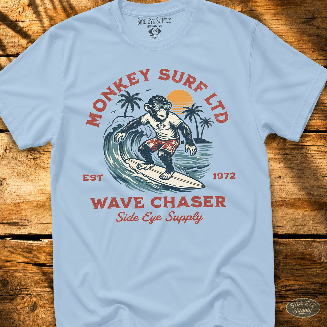 Monkey Surf Tee Light Blue / S - by Side Eye Supply - Surf Beach Life Apparel