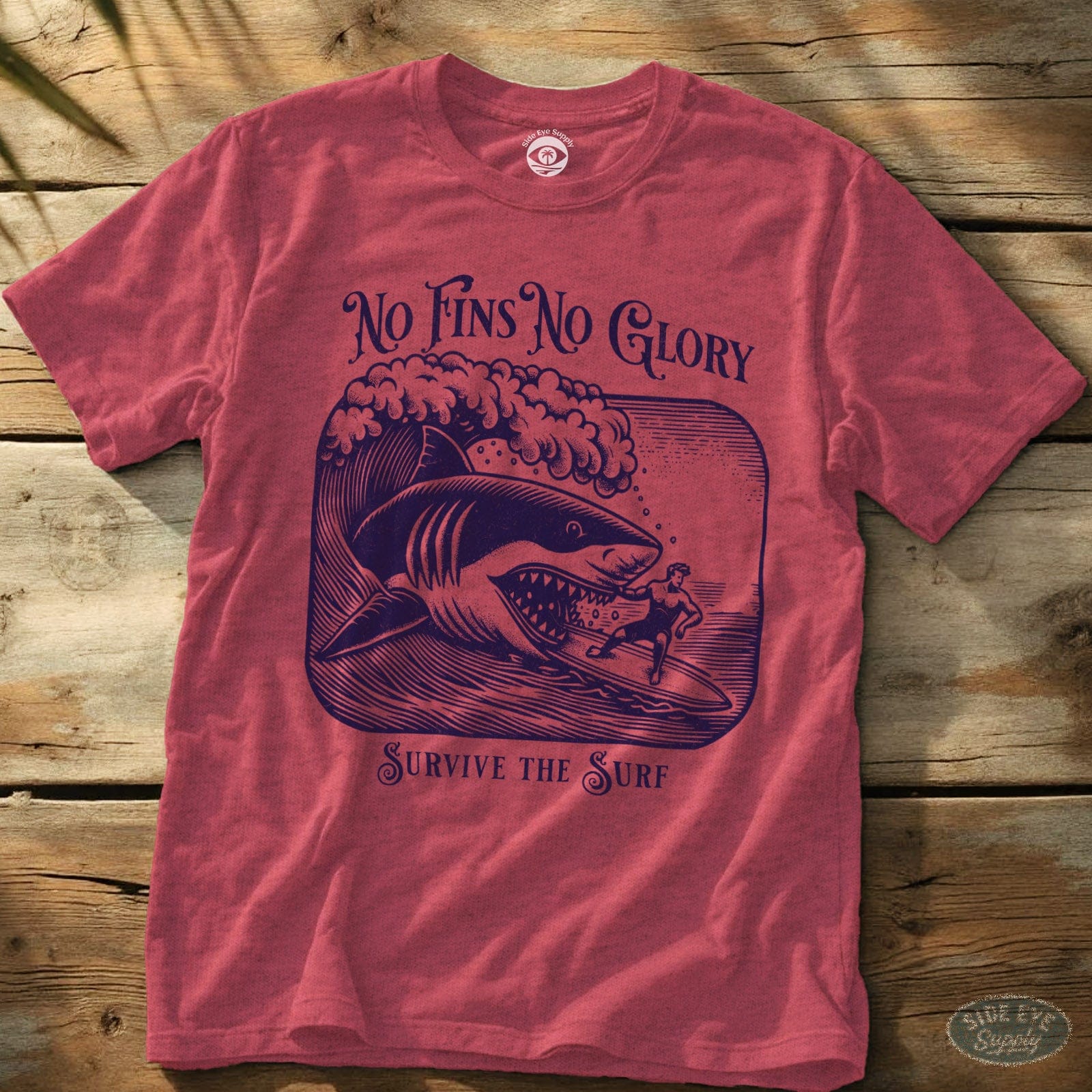 No Fins No Glory Tee Heather Red / S - by Side Eye Supply - Surf Beach Life Apparel
