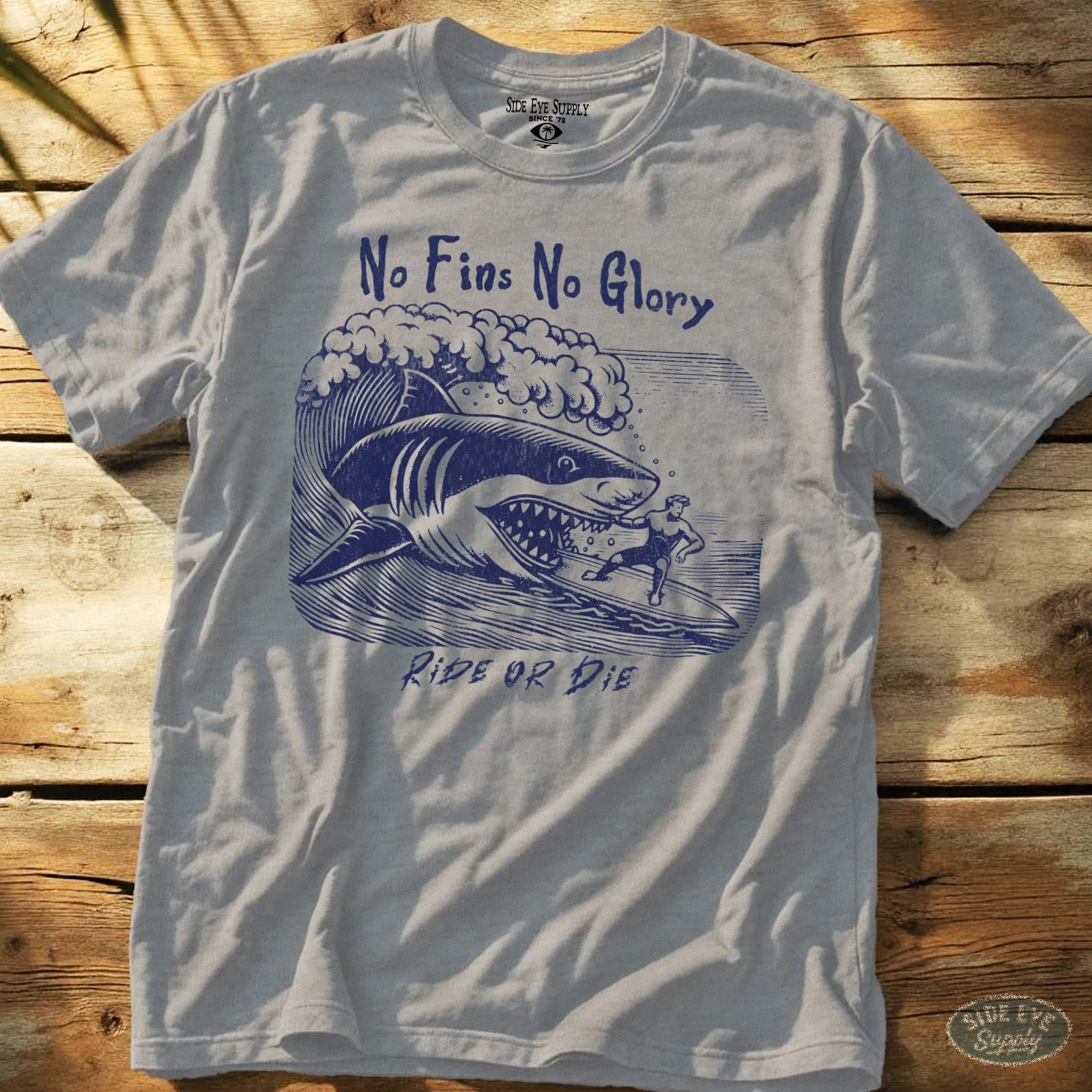 No Fins No Glory Tee Sport Grey / S - by Side Eye Supply - Surf Beach Life Apparel