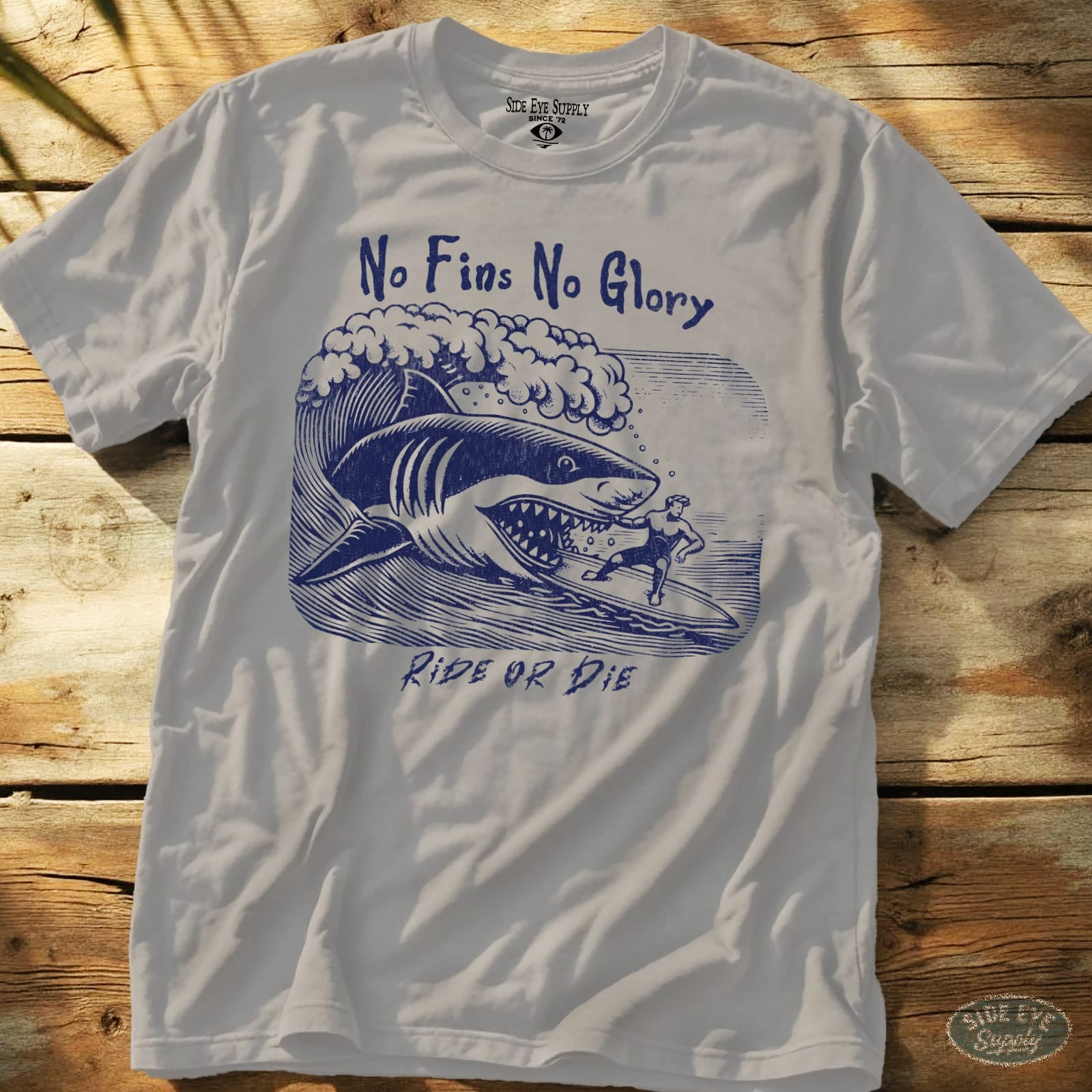 No Fins No Glory Tee Ice Grey / S - by Side Eye Supply - Surf Beach Life Apparel