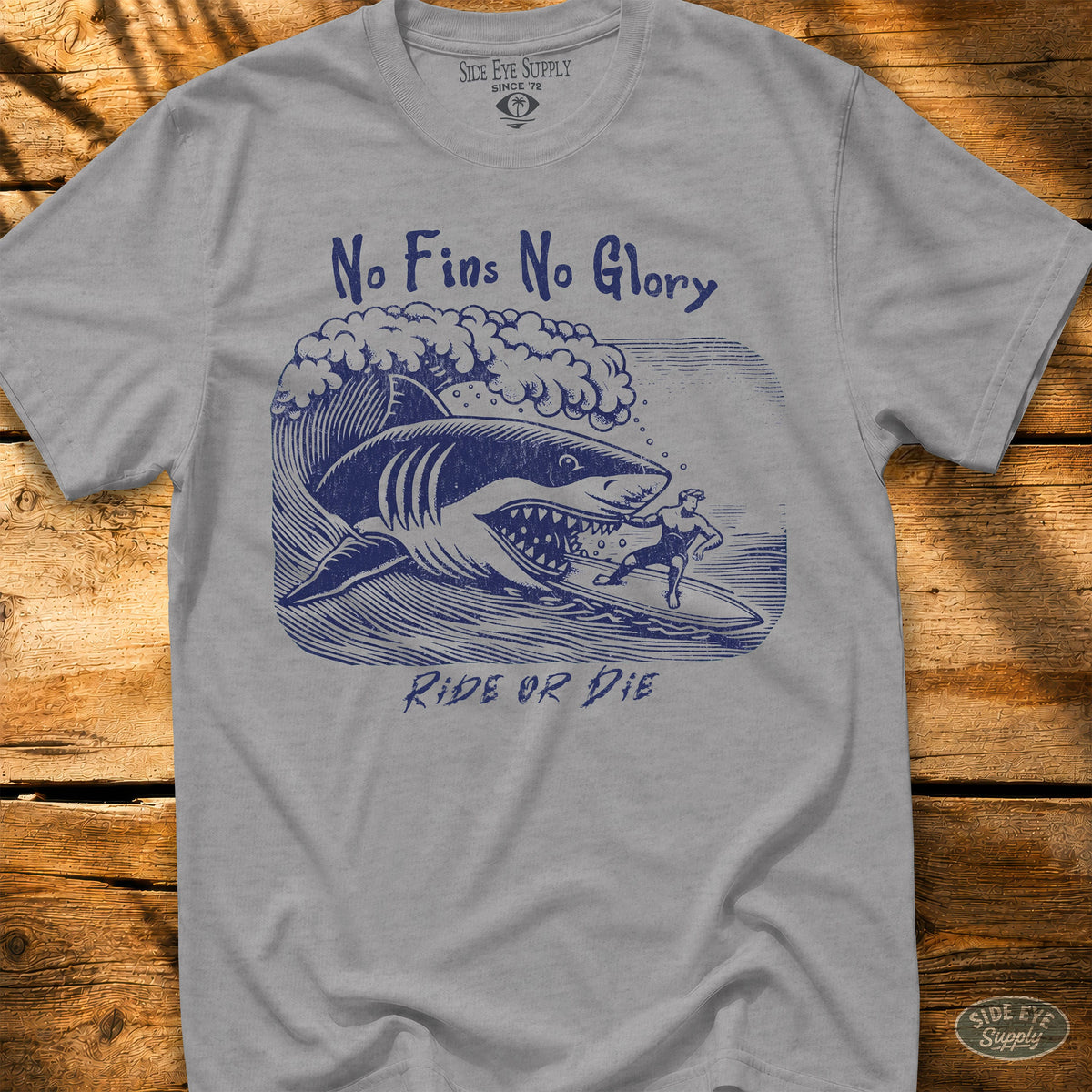 No Fins No Glory Tee Sport Grey / S - by Side Eye Supply - Surf Beach Life Apparel
