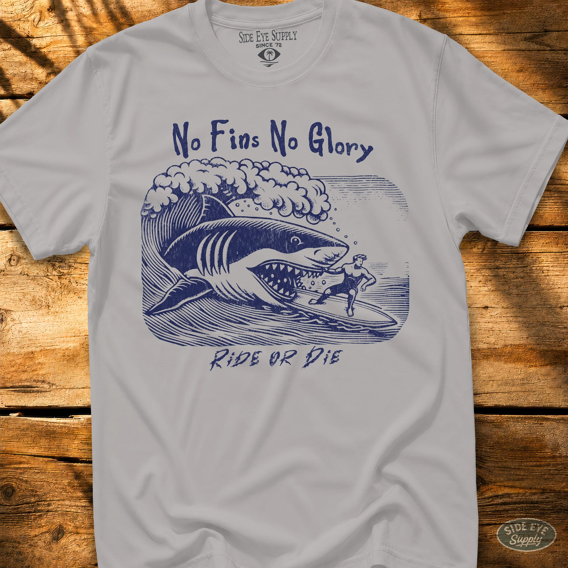 No Fins No Glory Tee Ice Grey / S - by Side Eye Supply - Surf Beach Life Apparel