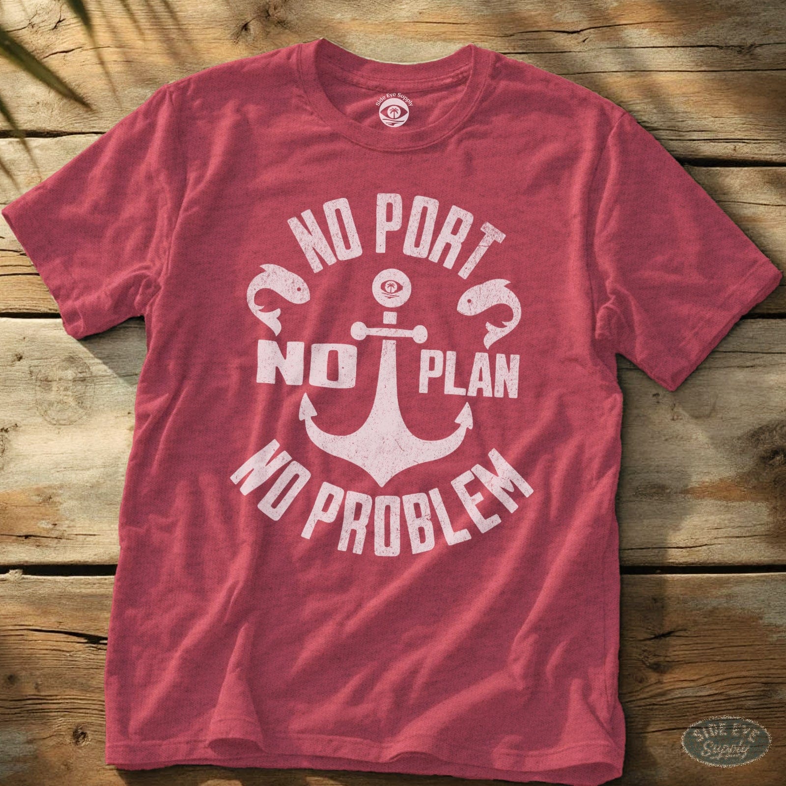 No Port No Plan Tee Heather Red / S - by Side Eye Supply - Surf Beach Life Apparel